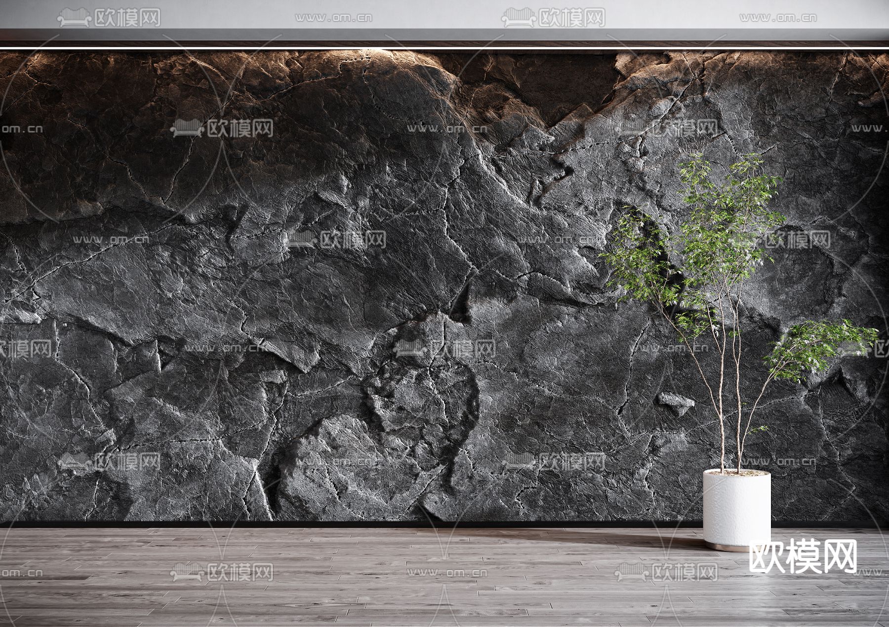 暗黑风背景墙 毛石墙3d模型下载