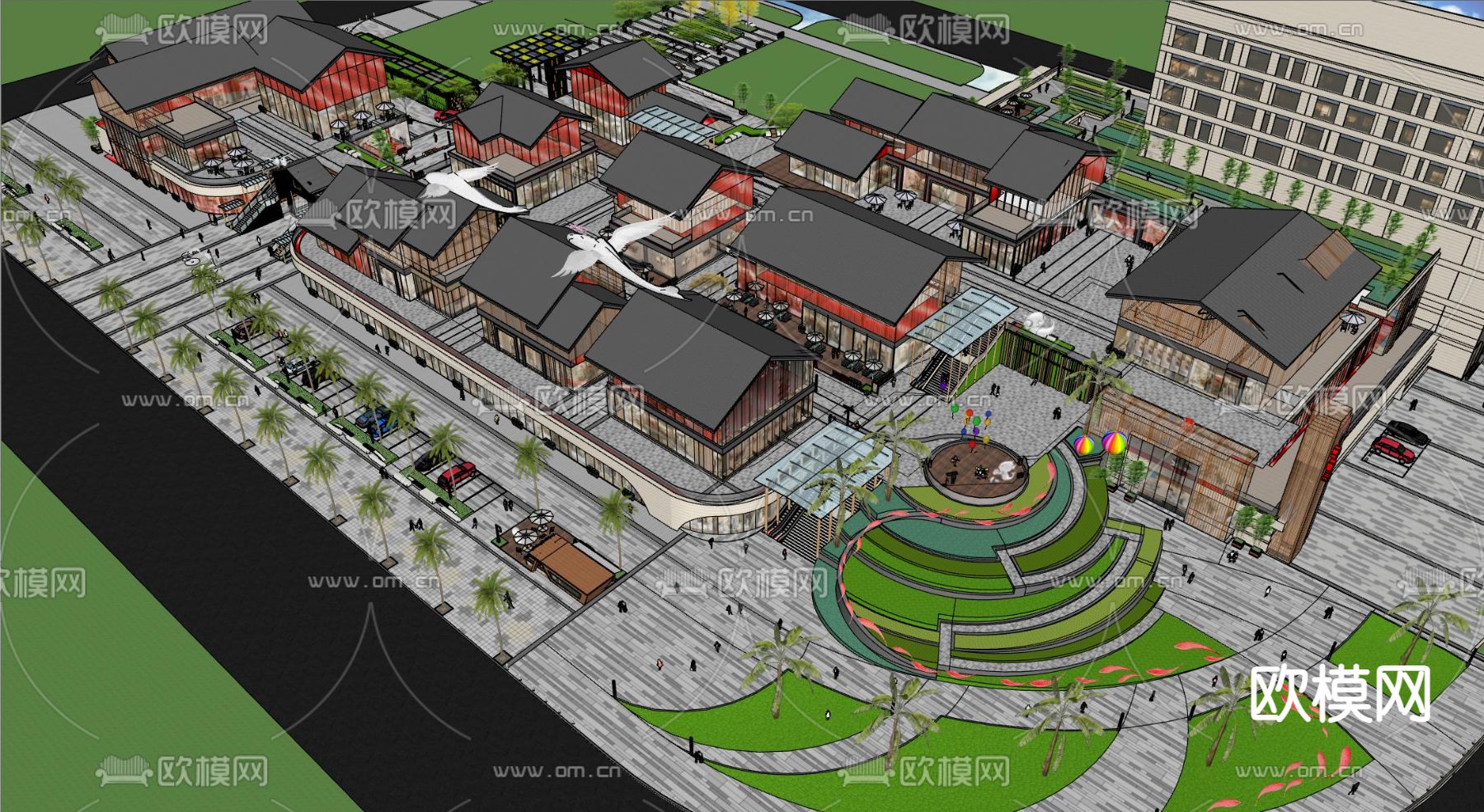 新中式商业街su模型下载（渲染图4）