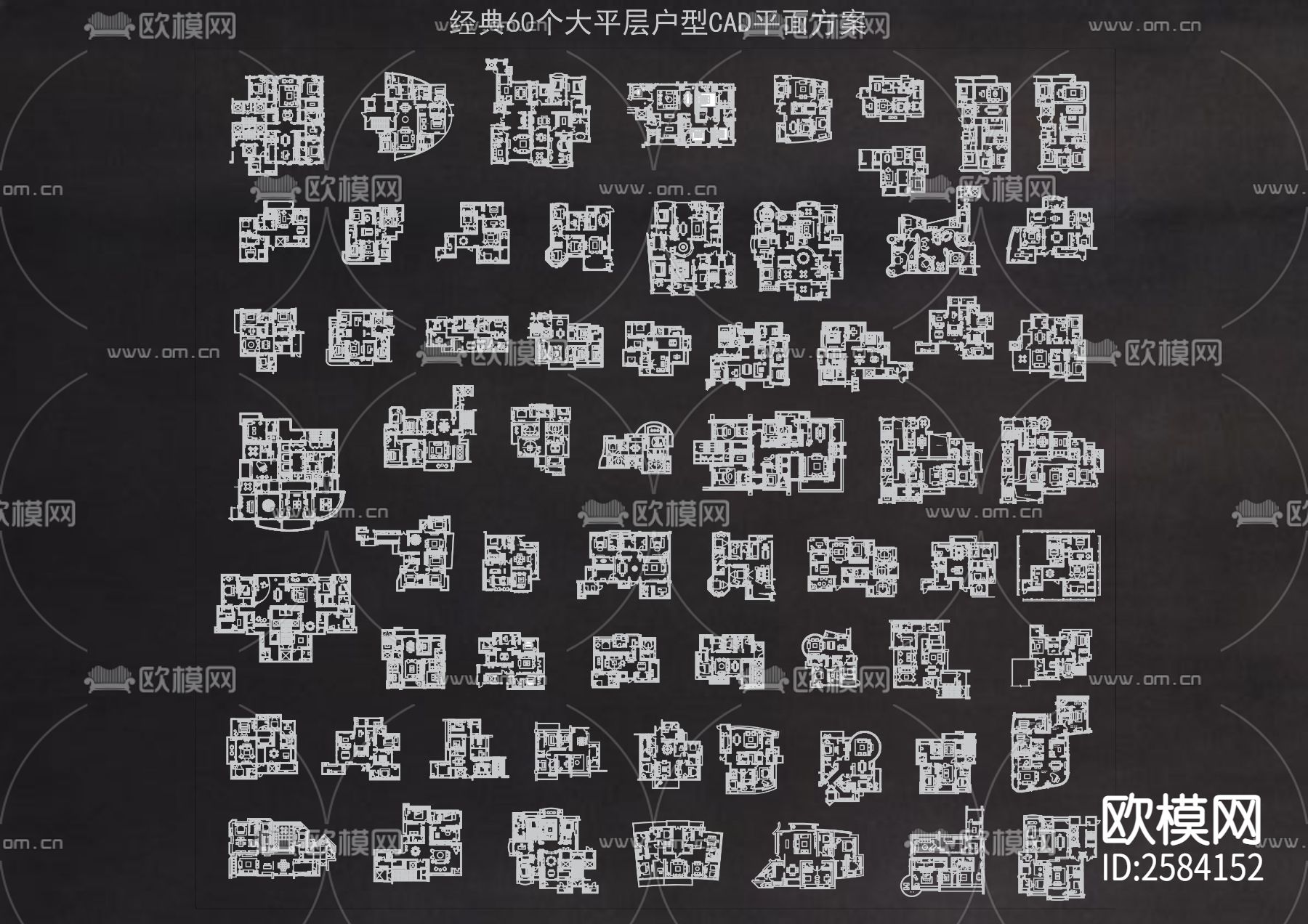 经典60个大平层户型CAD图库下载（渲染图8）