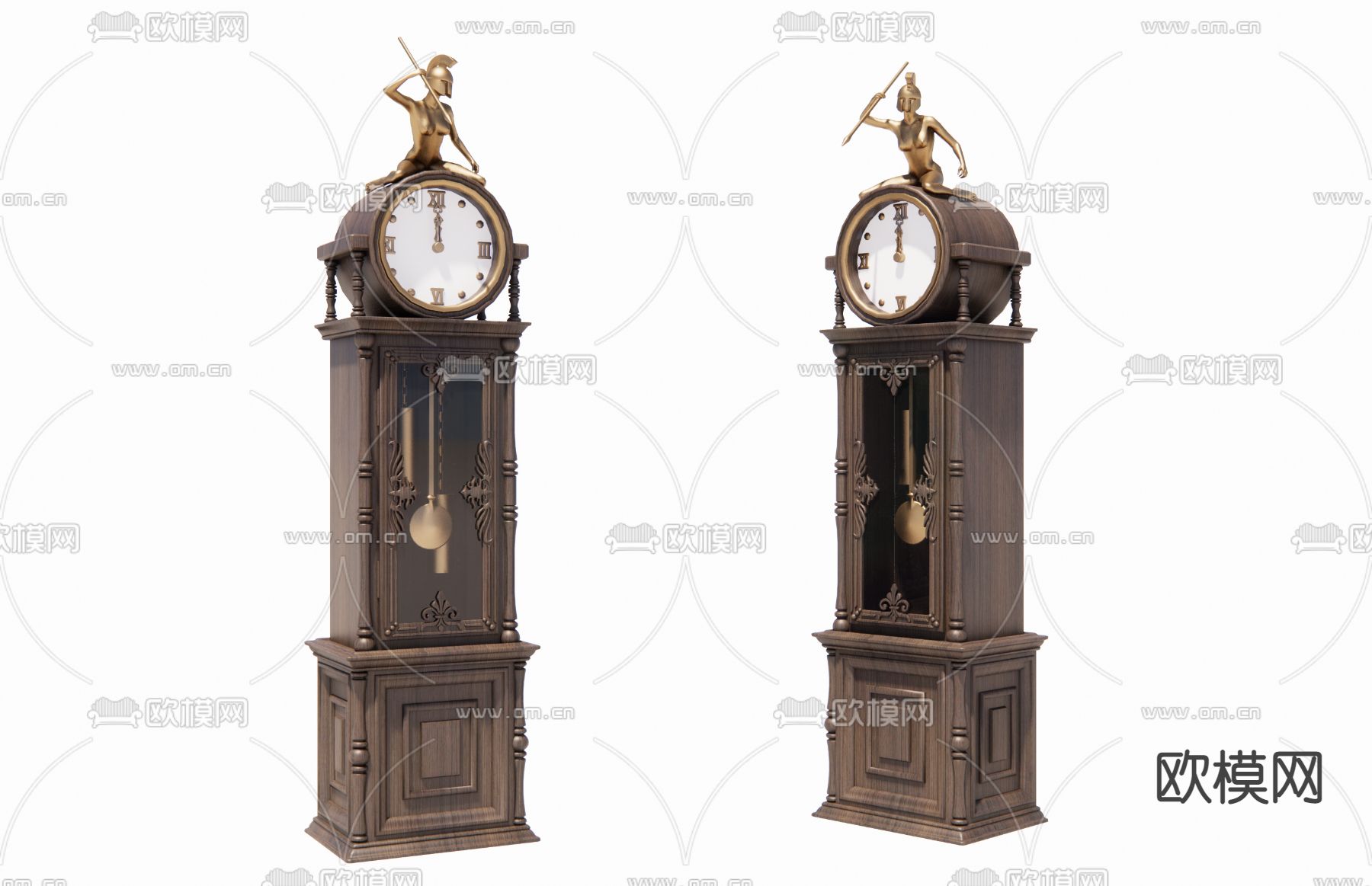 欧式古典落地钟su模型下载（渲染图1）