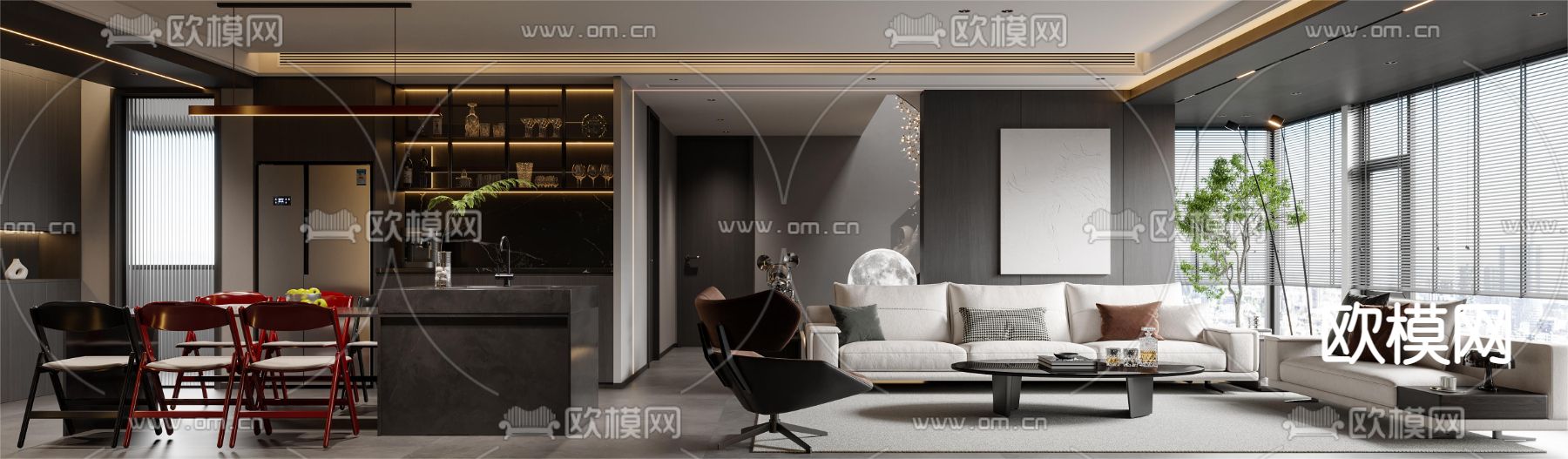 暗黑风客厅 餐厅3d模型下载（渲染图8）