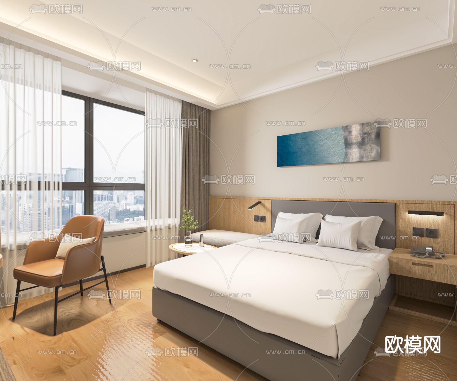 现代酒店客房su模型下载