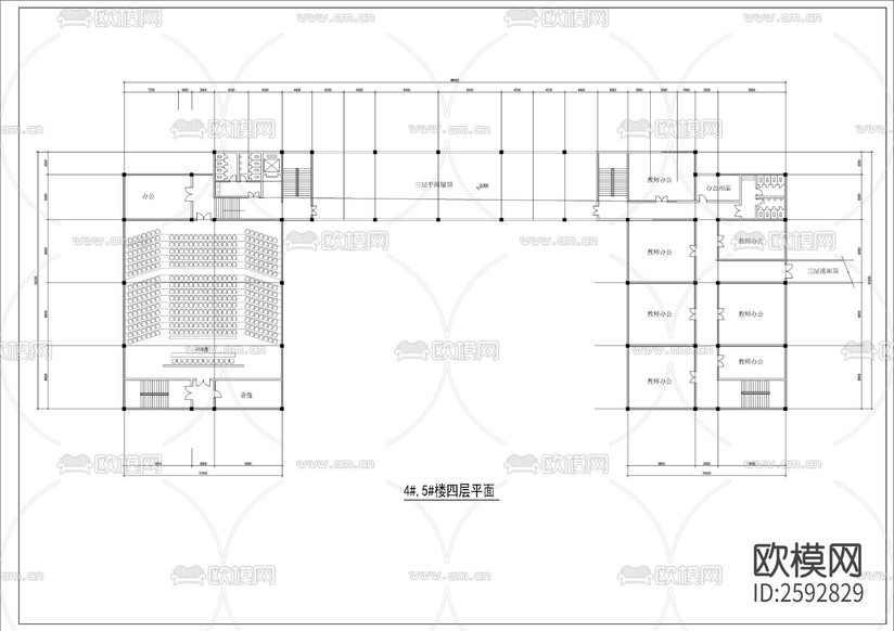 中學(xué)總圖及和各棟全套建筑CAD施工圖下載(渲染圖4)