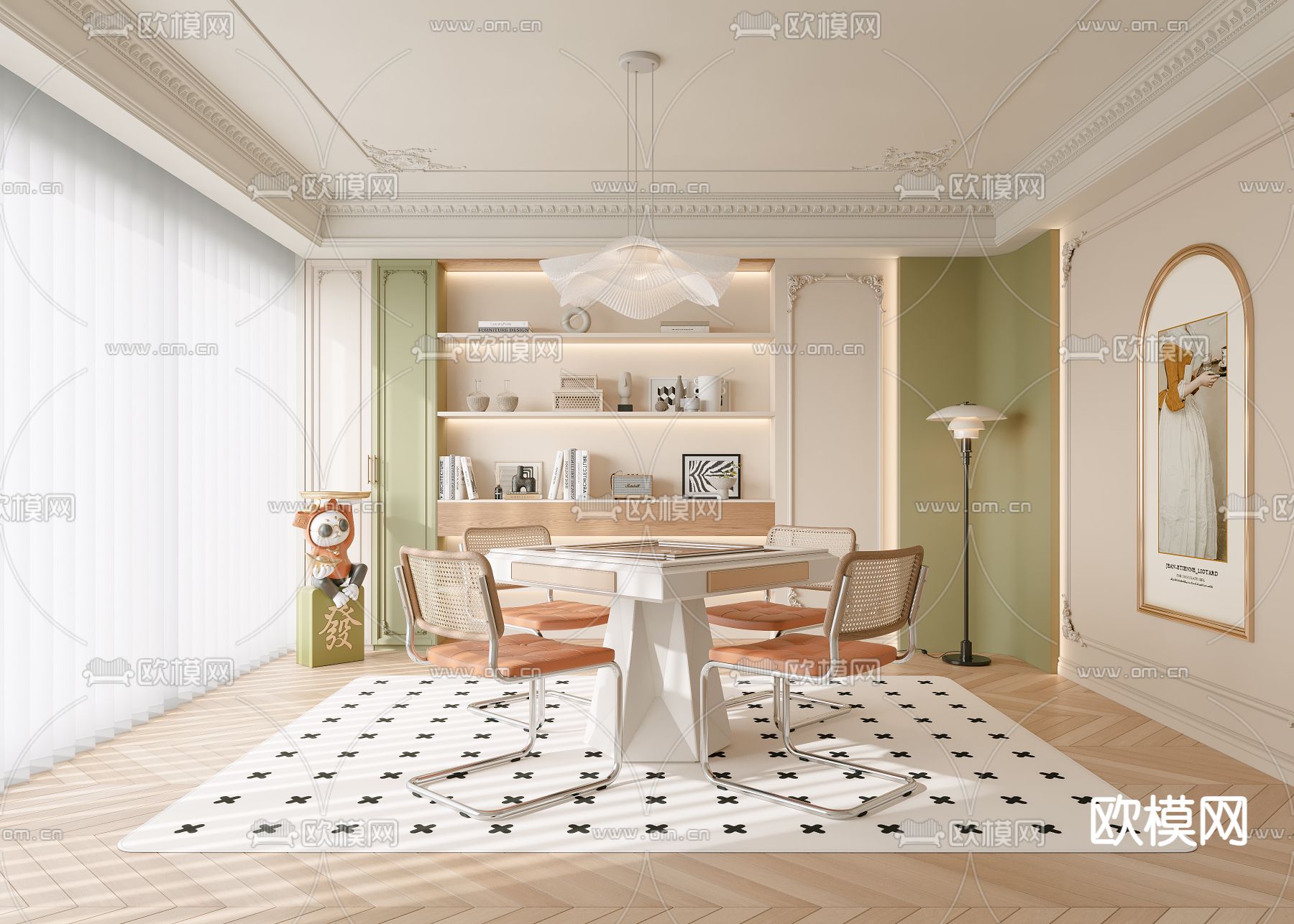 奶油风棋牌室 麻将室3d模型下载