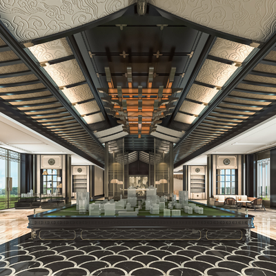  新中式售楼部su模型 