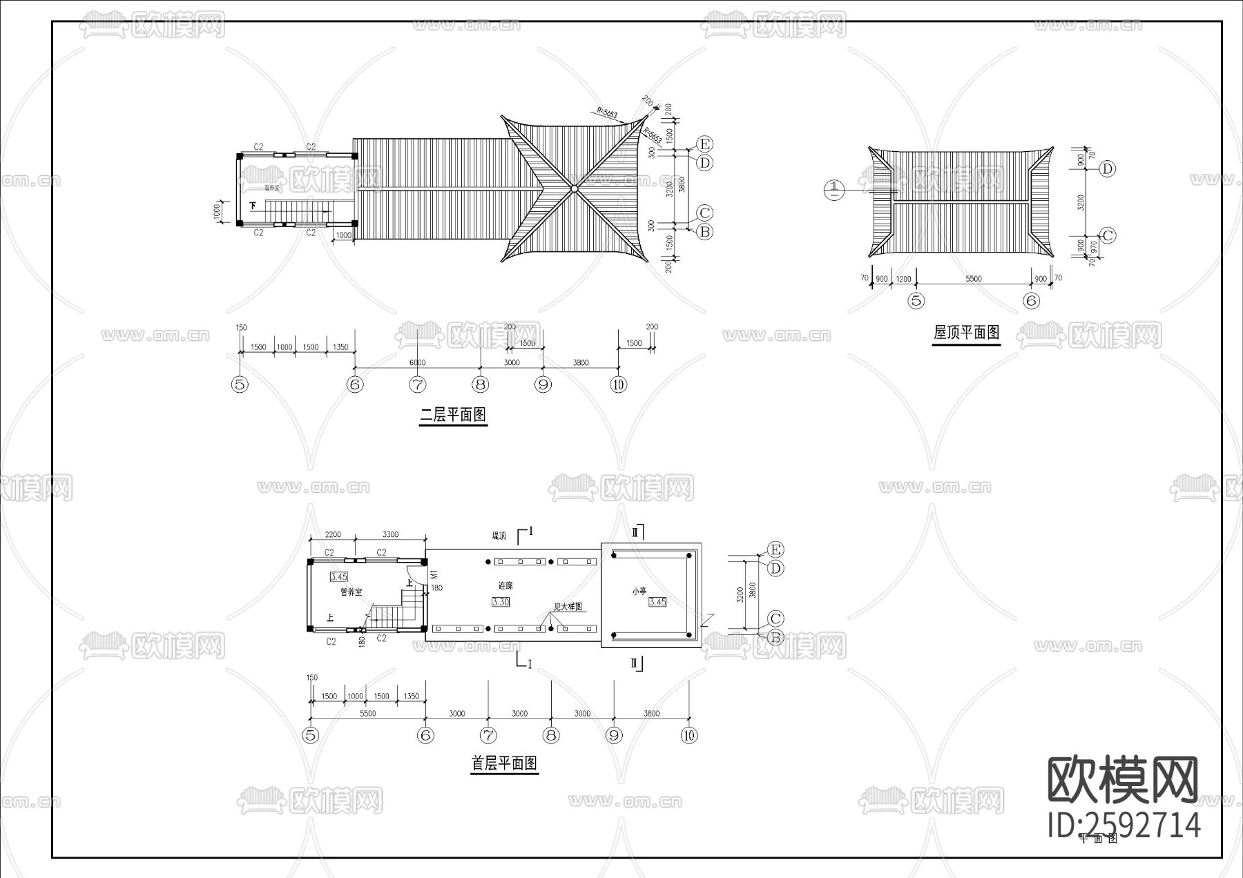 古建筑小品廊亭CAD施工图下载（渲染图3）
