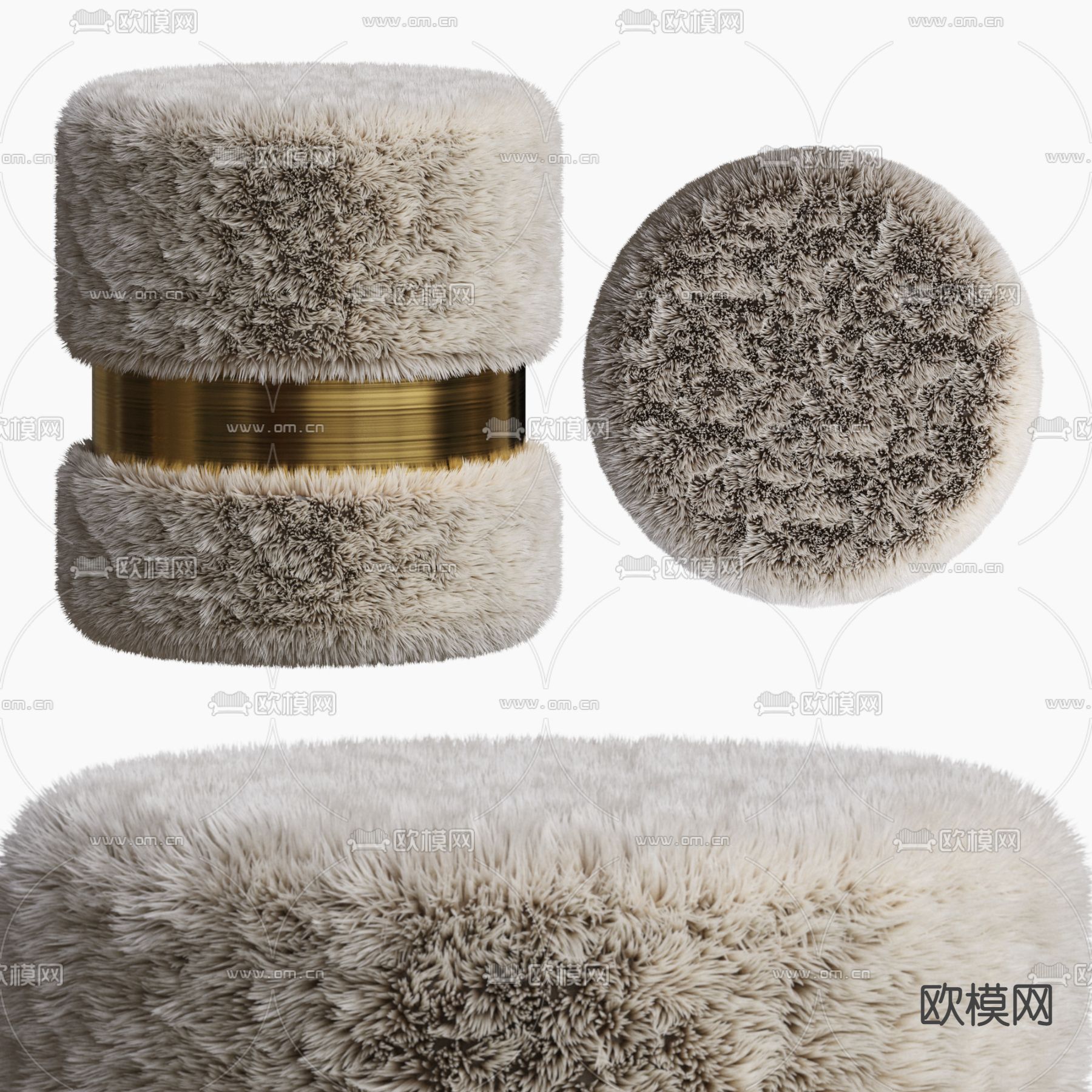 轻奢风凳子 圆凳 矮凳3d模型下载（渲染图1）