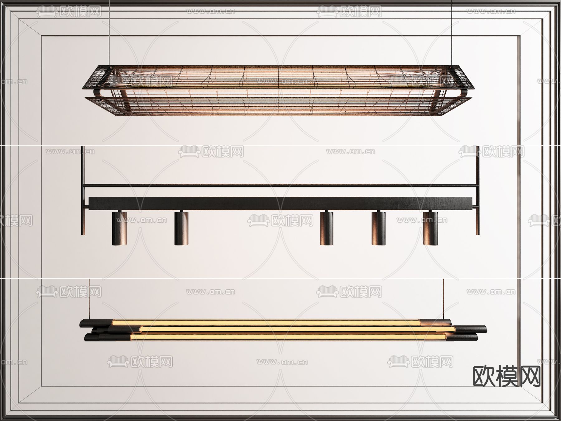 长条金属吊灯su模型下载（渲染图1）