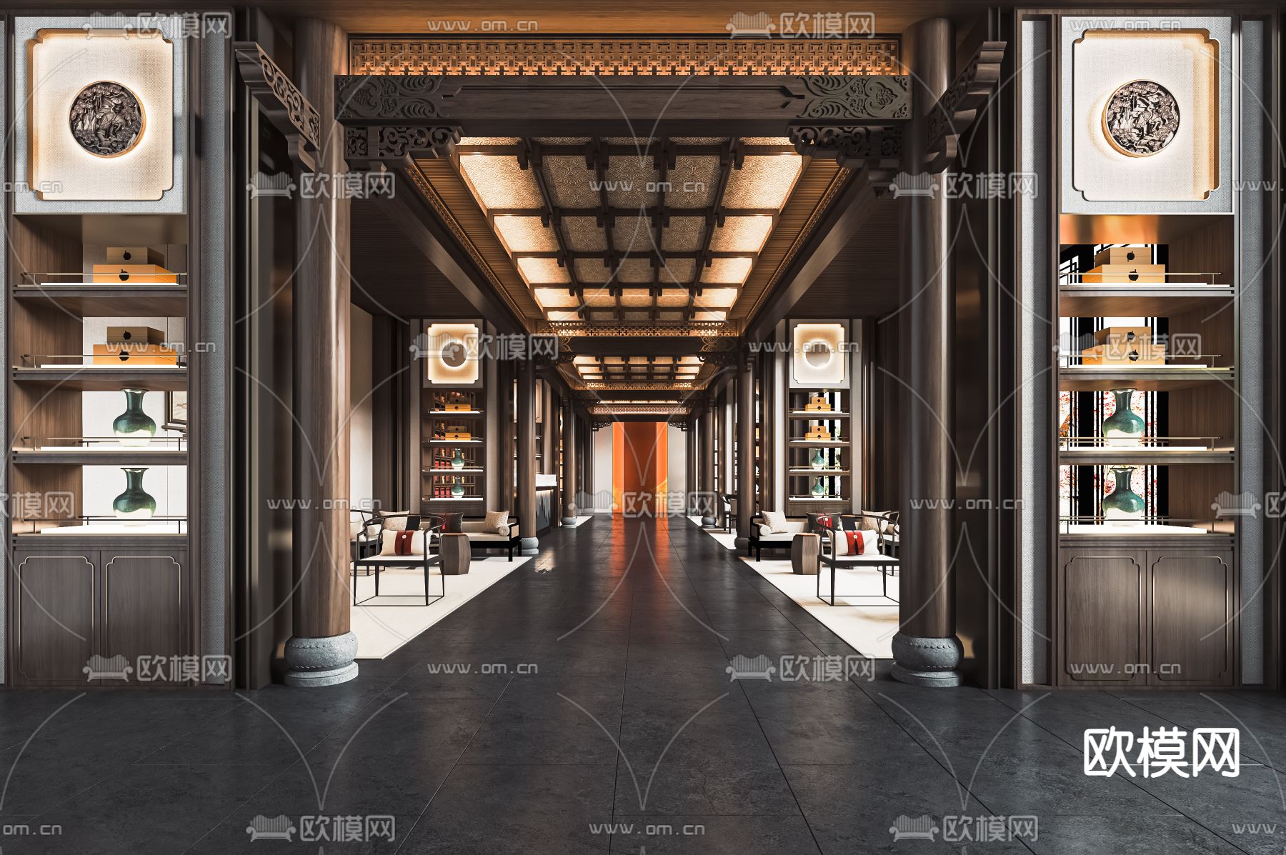 新中式售楼处 洽谈区su模型下载