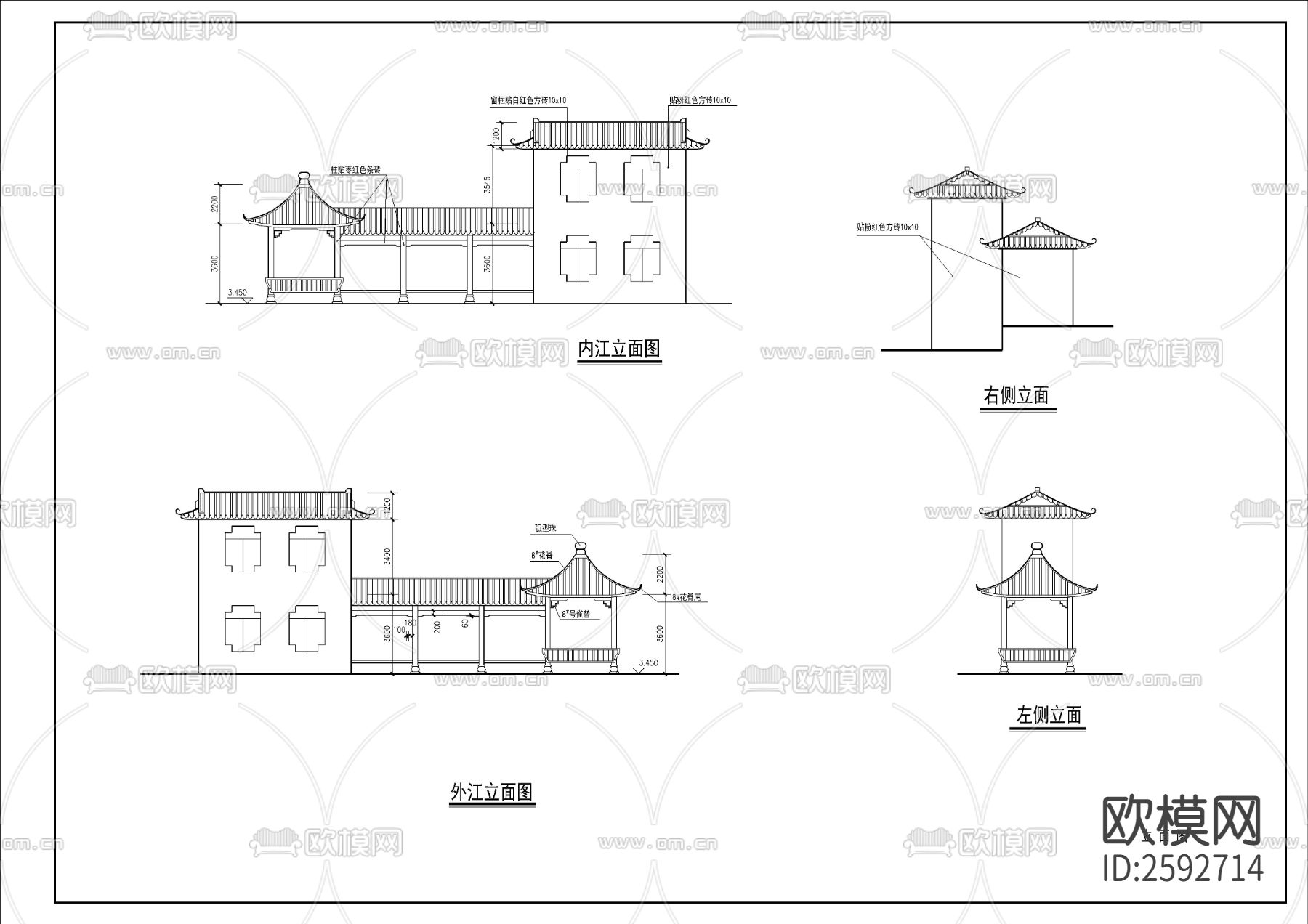 古建筑小品廊亭CAD施工图下载（渲染图2）
