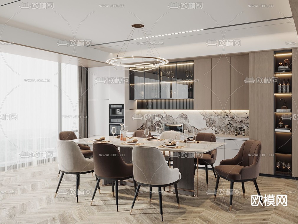 轻奢风餐厅3d模型下载_ID14041651_3dmax免费模型-欧模网