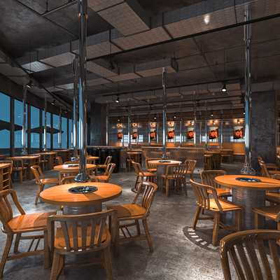  工业风烧烤店su模型 