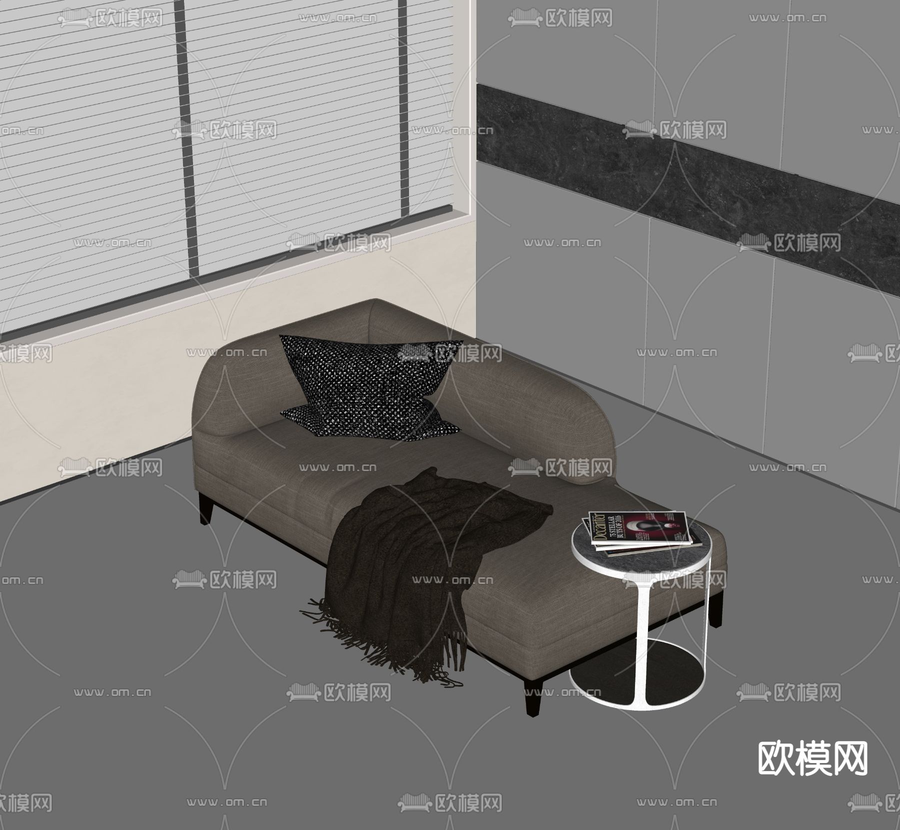 现代贵妃椅su模型下载（渲染图2）