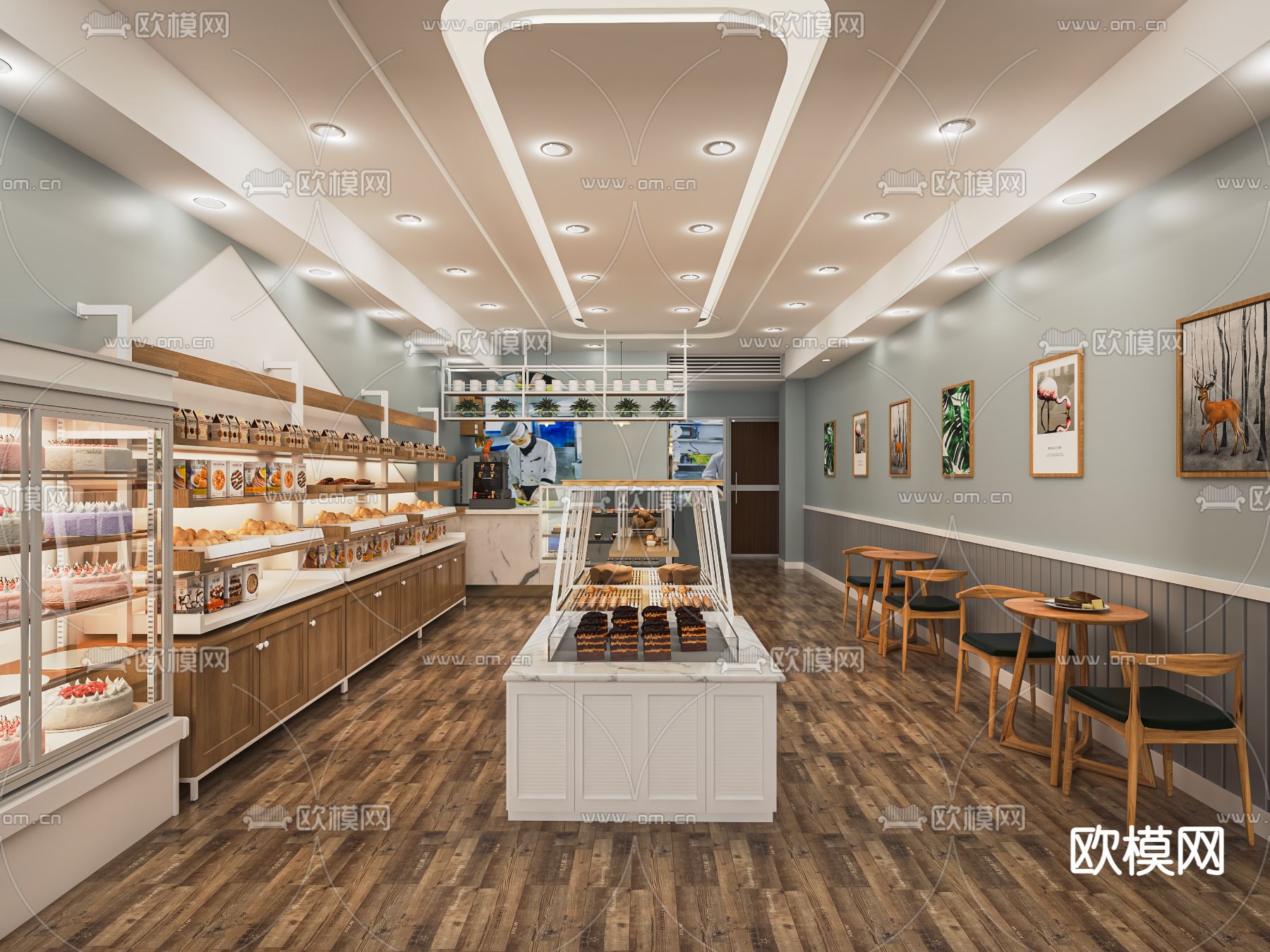 简美甜品店 面包店su模型下载