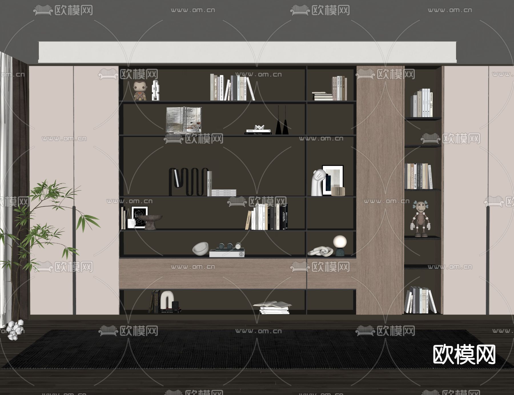 现代书柜su模型下载（渲染图2）