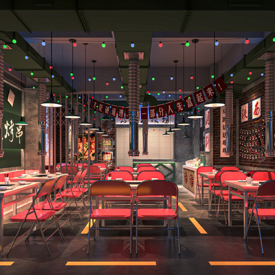  工业风烧烤店su模型 