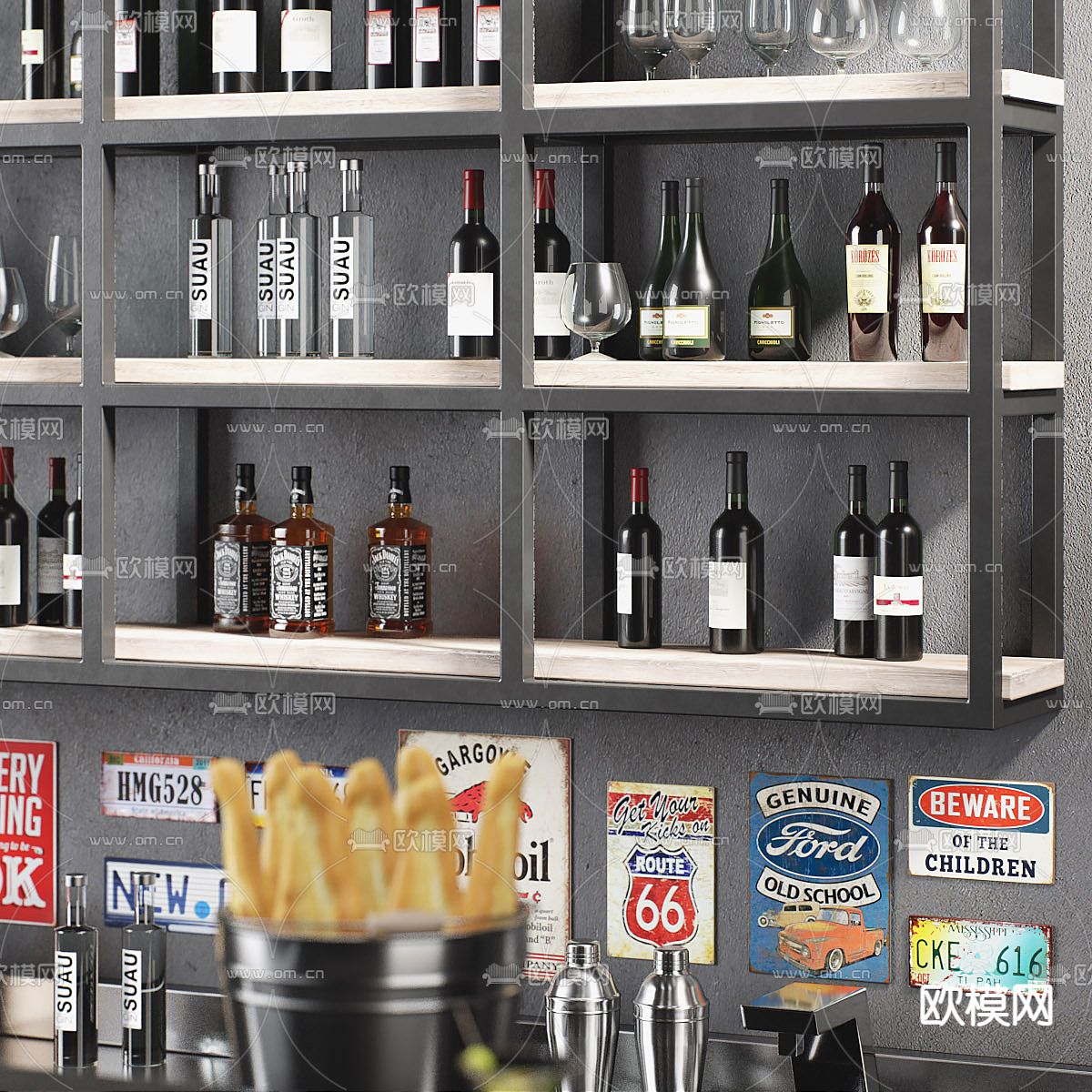 工业风吧台 吧台椅3d模型下载（渲染图2）