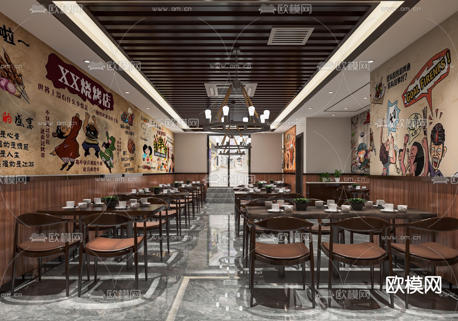 新中式烧烤店su模型下载