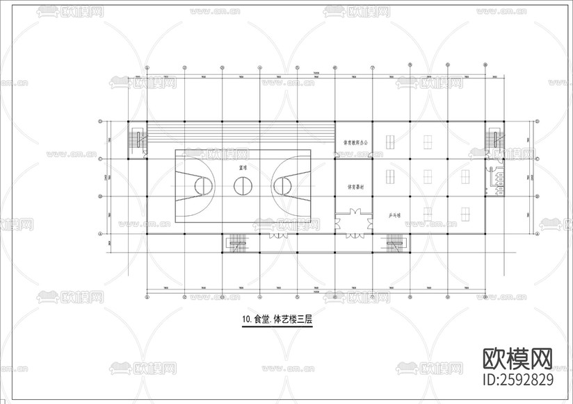 中學(xué)總圖及和各棟全套建筑CAD施工圖下載(渲染圖10)