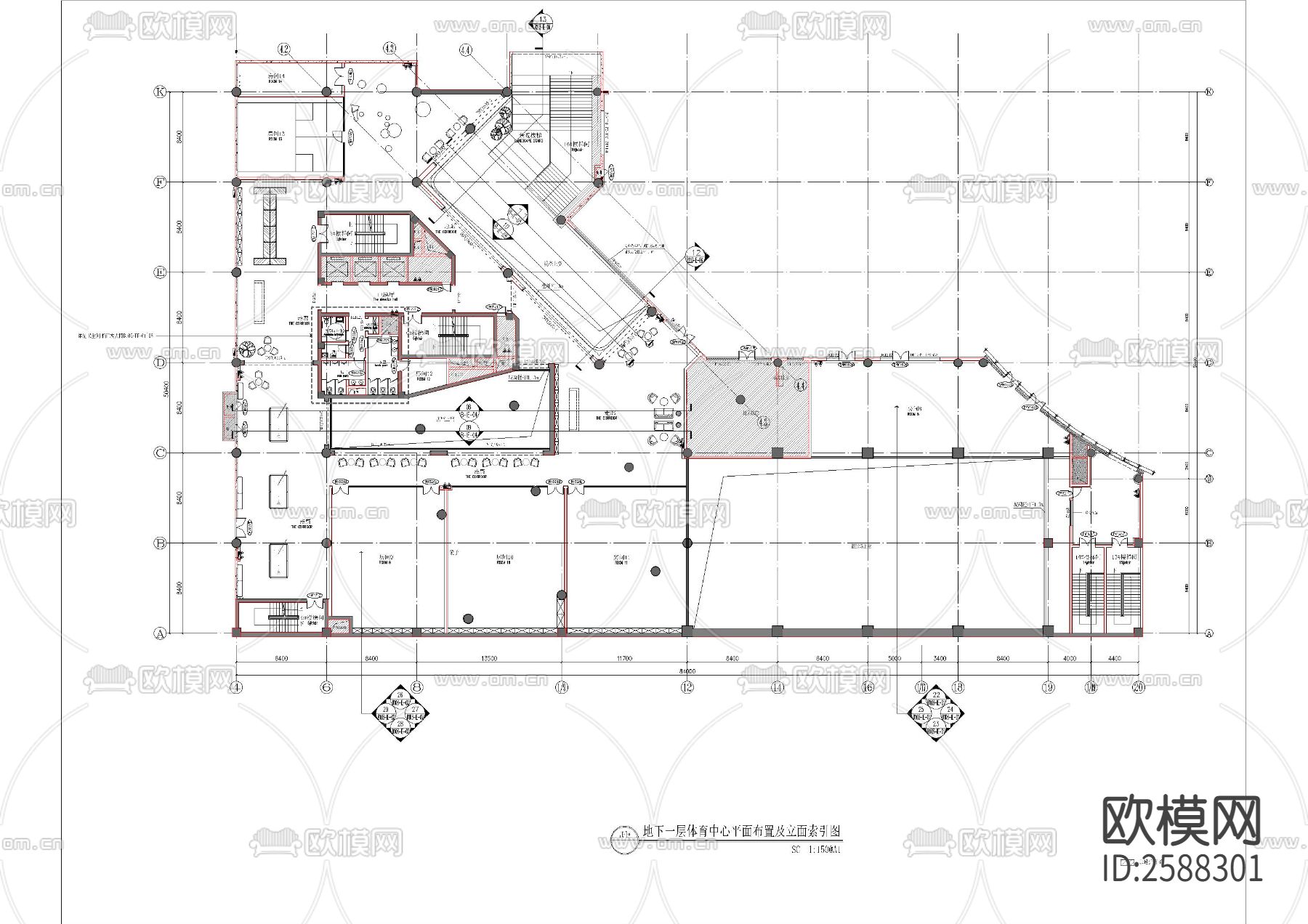 商业走道体育中心景观CAD施工图下载（渲染图1）