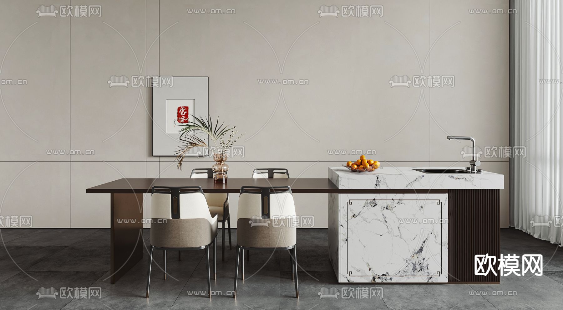 岛台餐桌椅3d模型下载