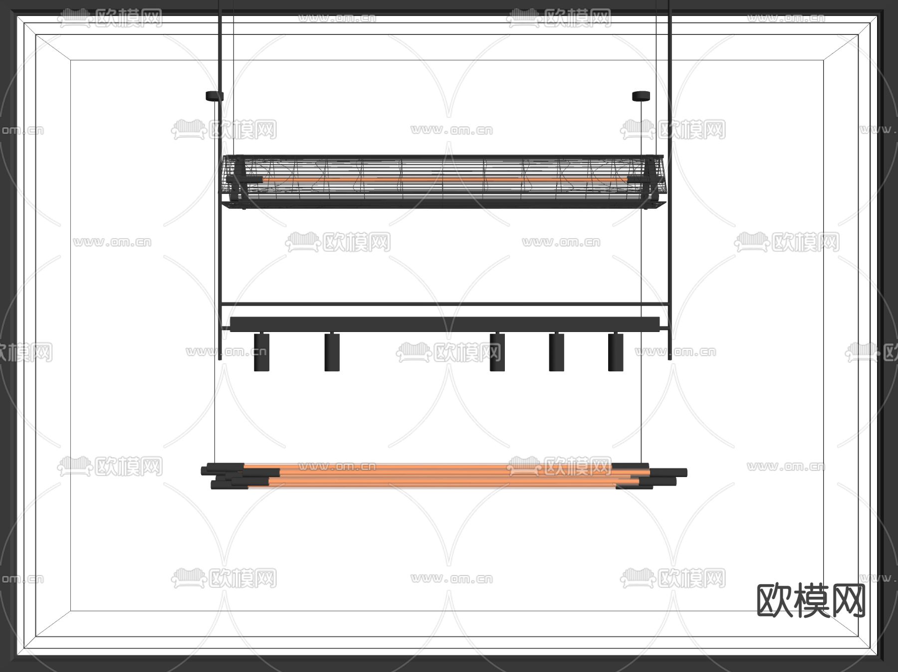 长条金属吊灯su模型下载（渲染图2）