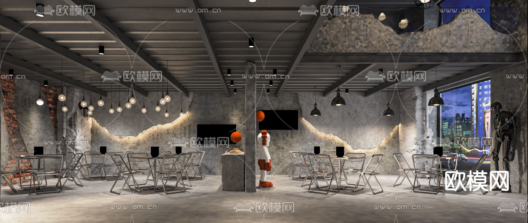 工业风烧烤店su模型下载