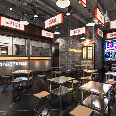  工业风烧烤店su模型 