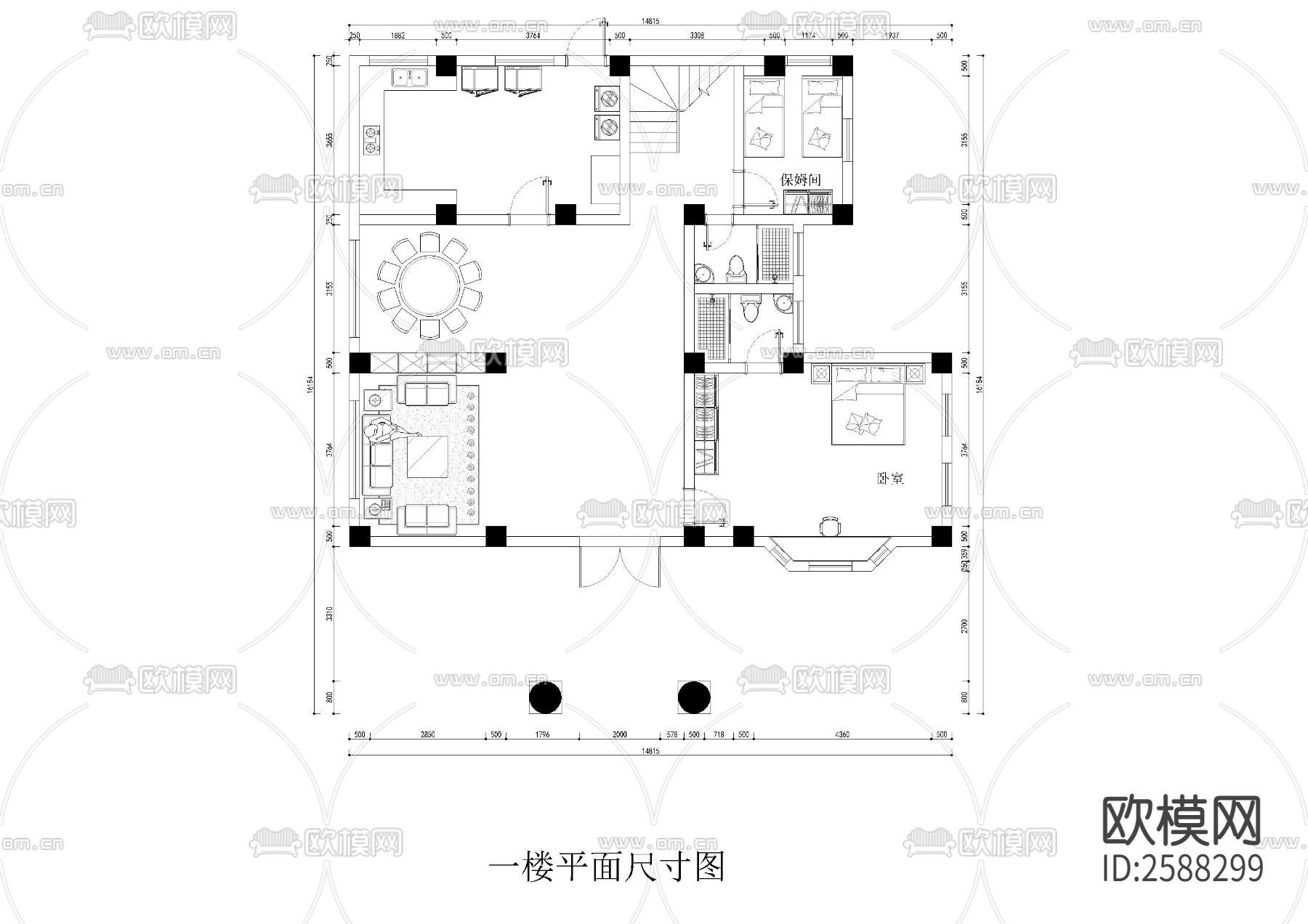 两层别墅平面图cad施工图下载（渲染图3）