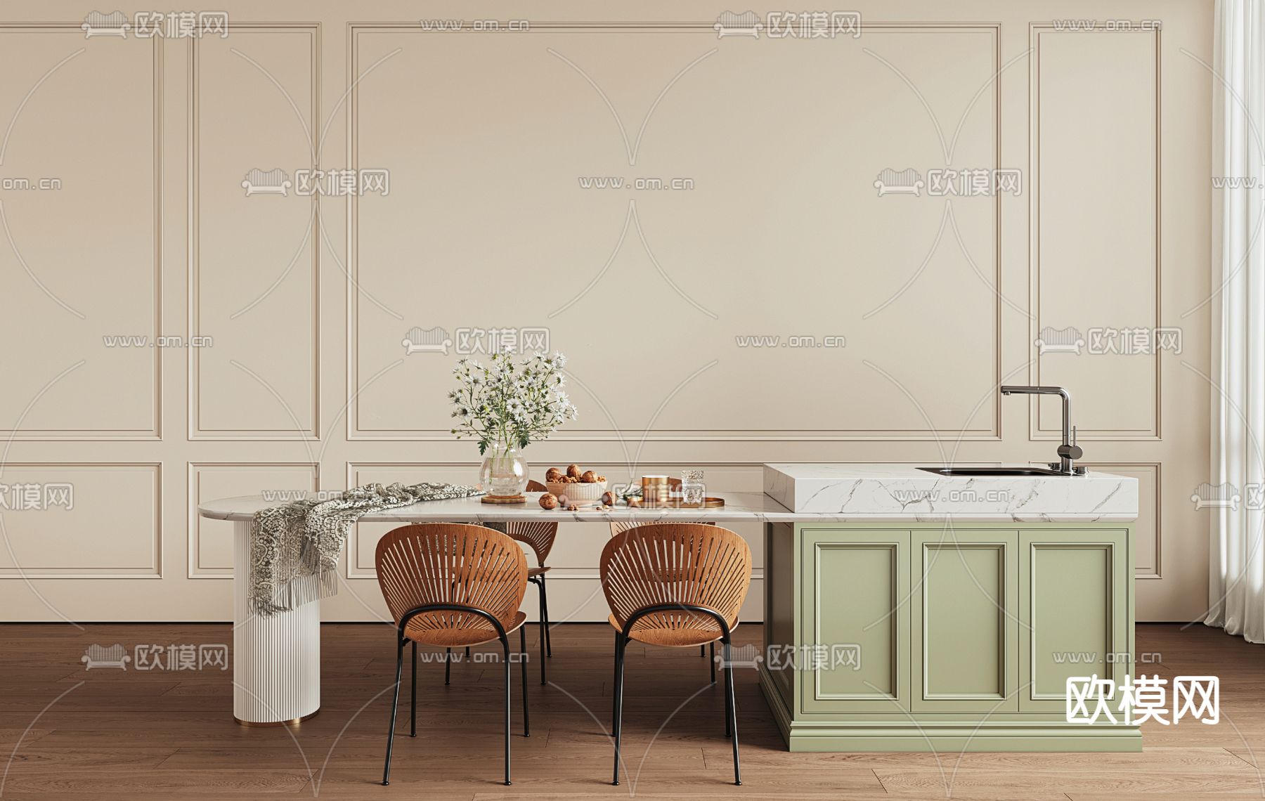 法式餐桌 中岛台3d模型下载