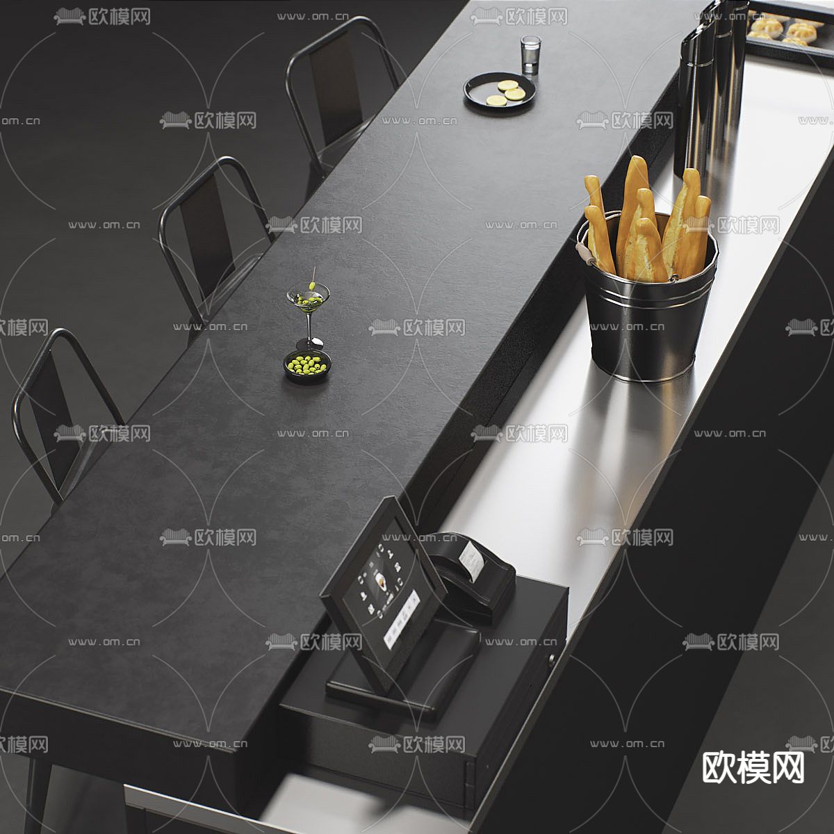 工业风吧台 吧台椅3d模型下载（渲染图4）