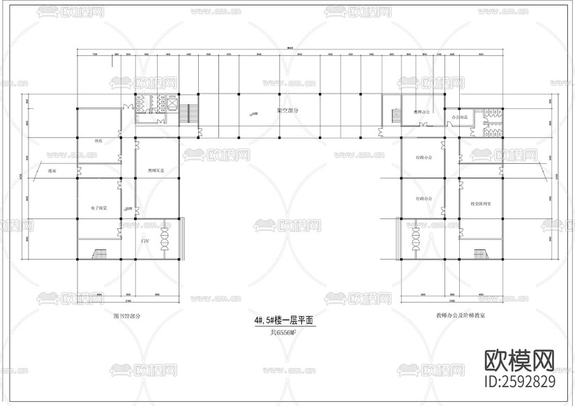 中學(xué)總圖及和各棟全套建筑CAD施工圖下載(渲染圖2)