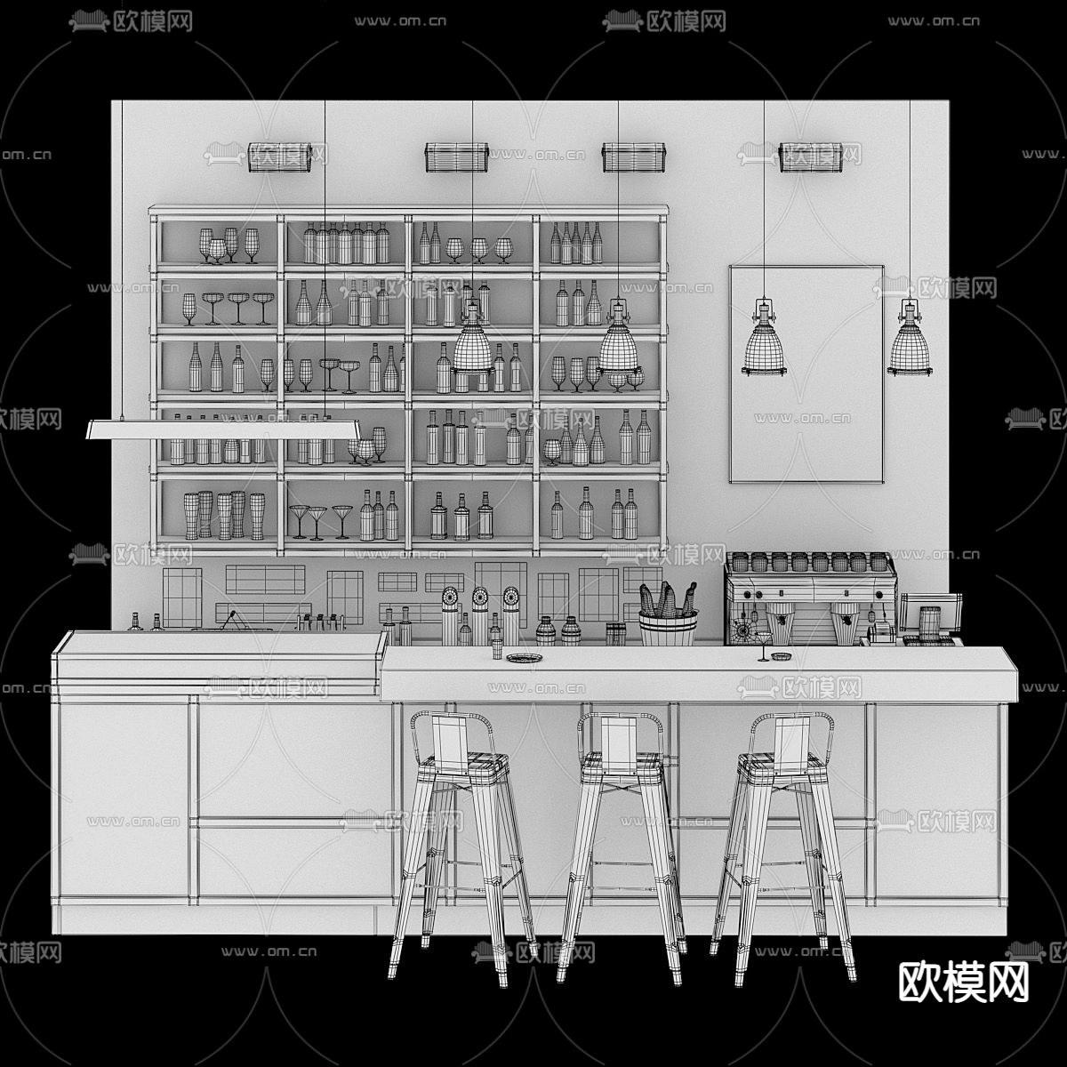 工业风吧台 吧台椅3d模型下载（渲染图5）