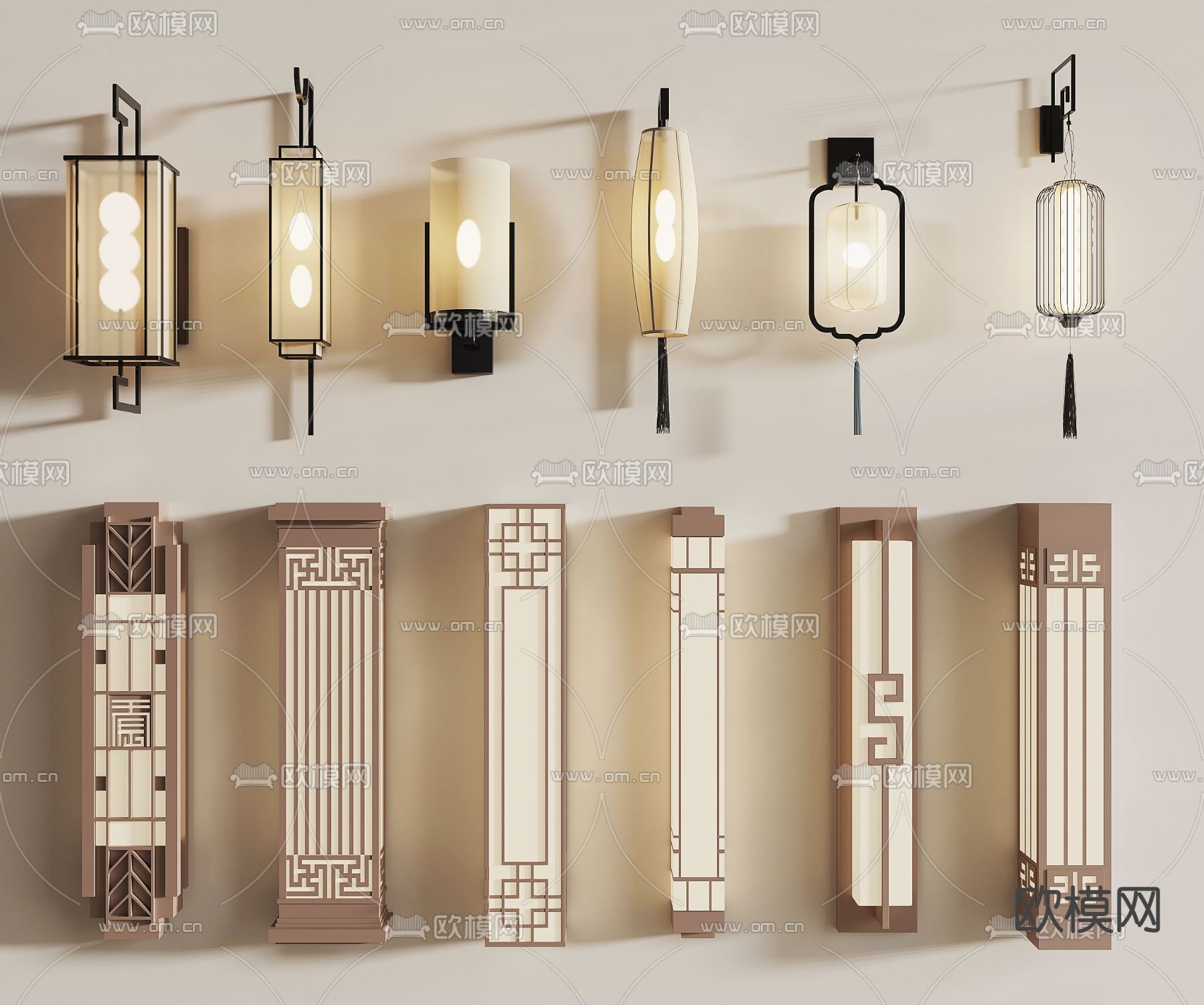 新中式壁灯3d模型下载