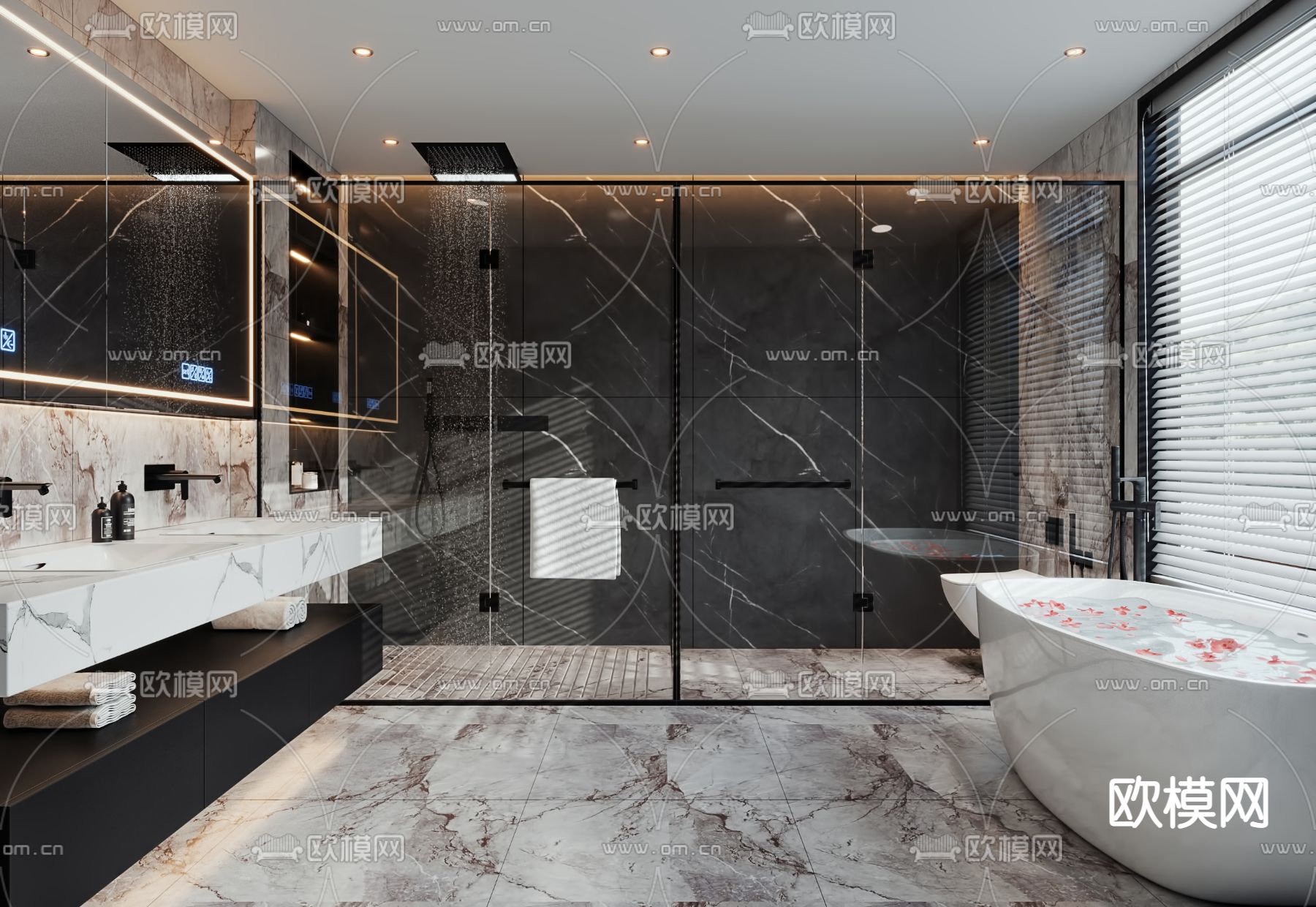 轻奢卫生间 浴室 洗手间3d模型下载（渲染图1）