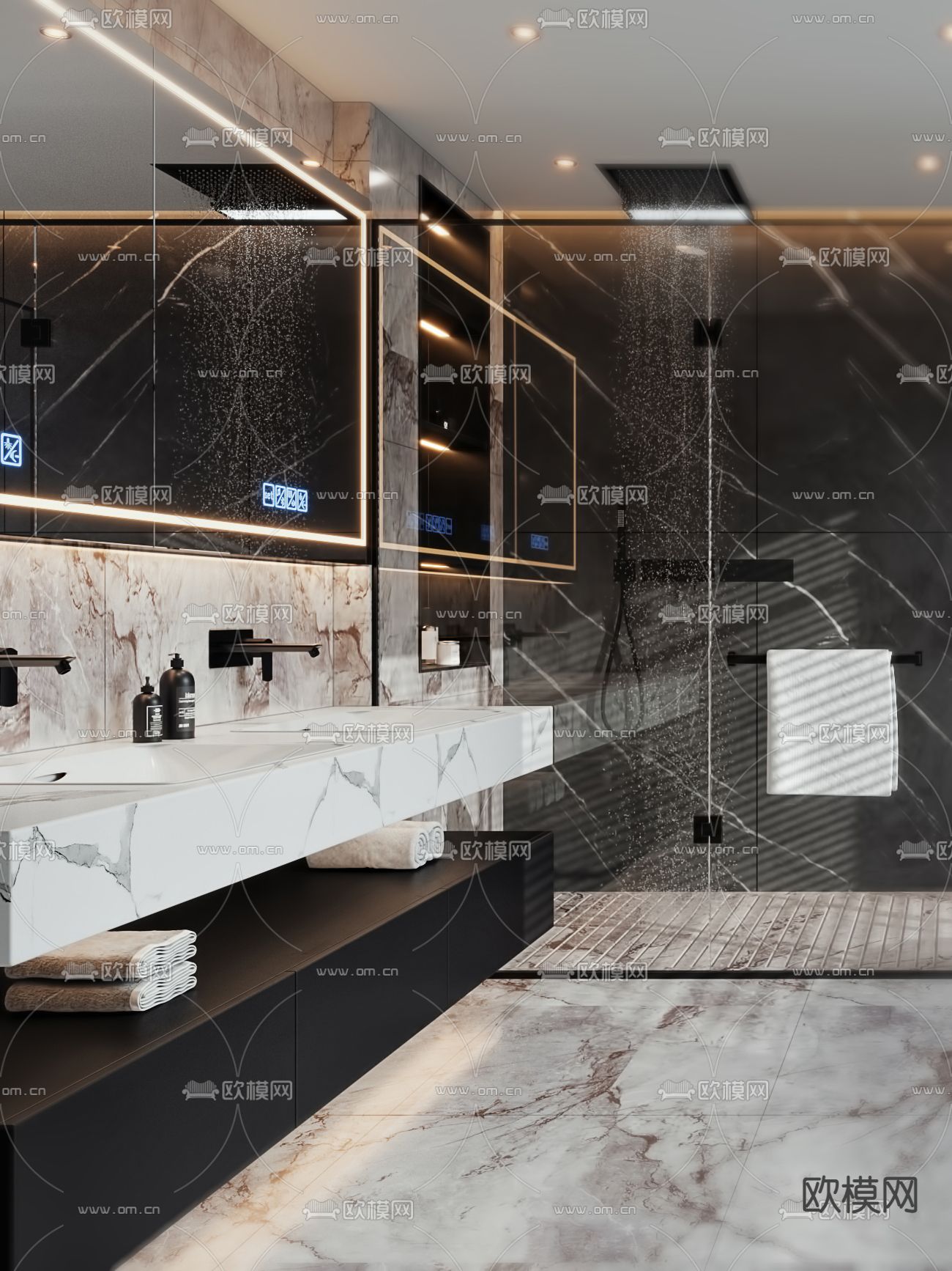 轻奢卫生间 浴室 洗手间3d模型下载（渲染图2）