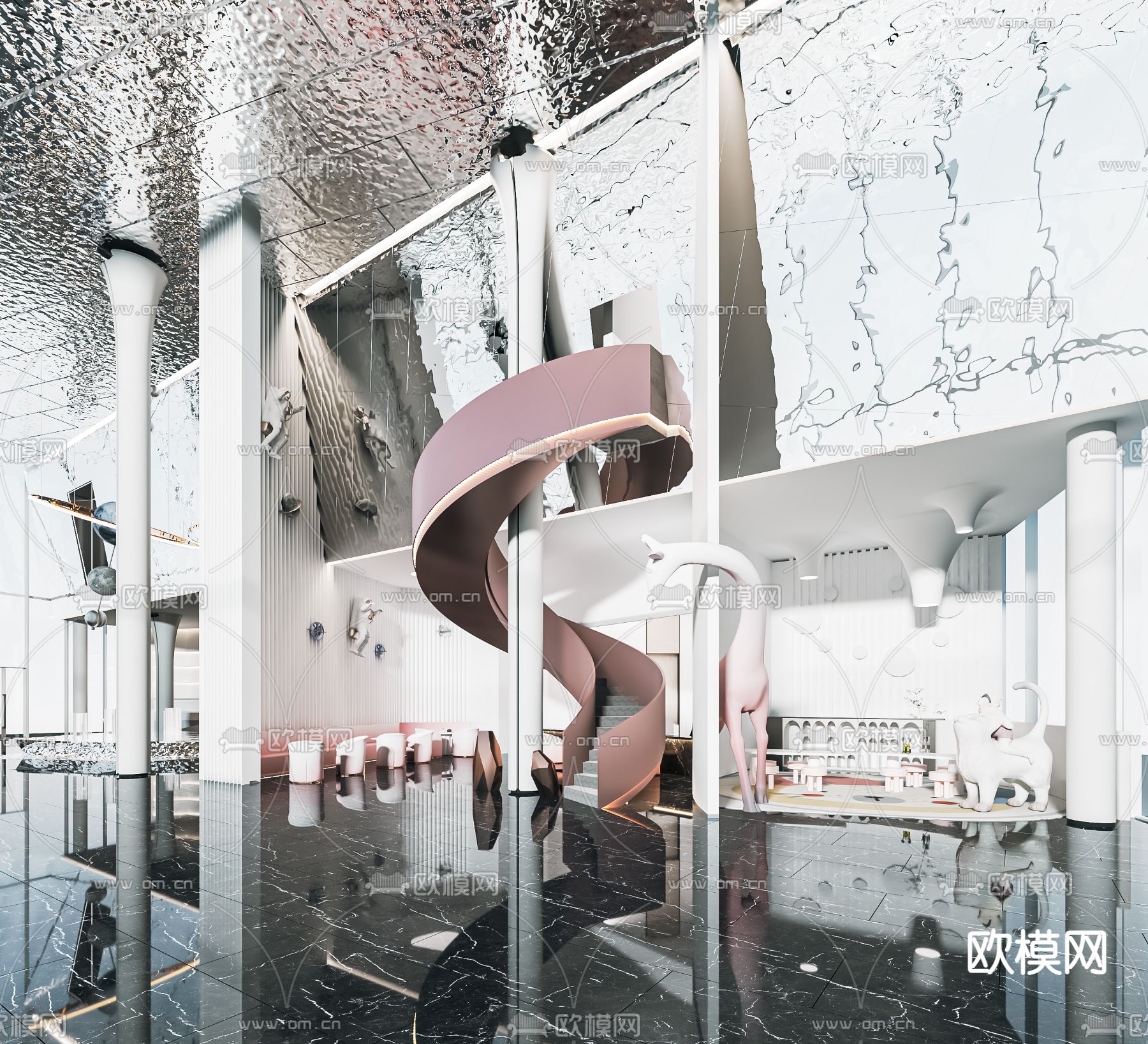 轻奢售楼部大厅su模型下载