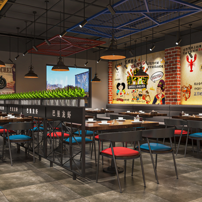  工业风烧烤店su模型 