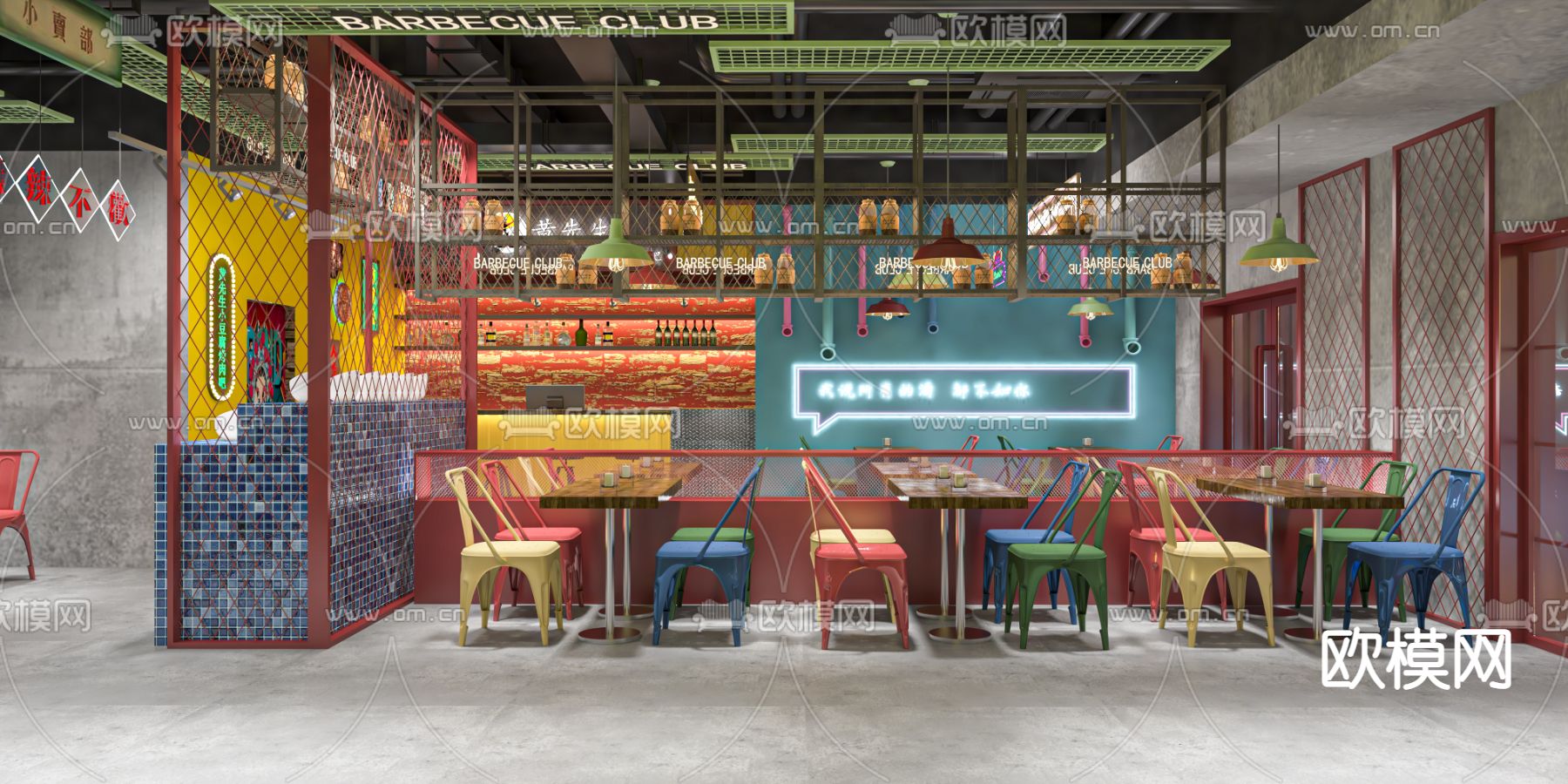 工业风烧烤店su模型下载