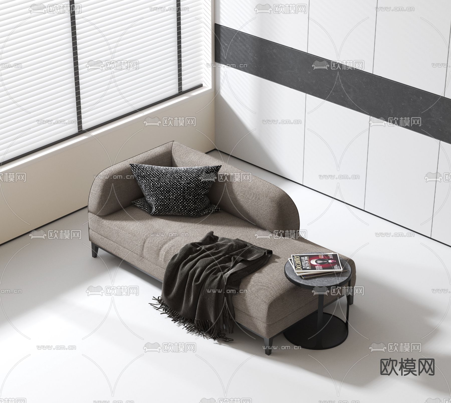 现代贵妃椅su模型下载（渲染图1）