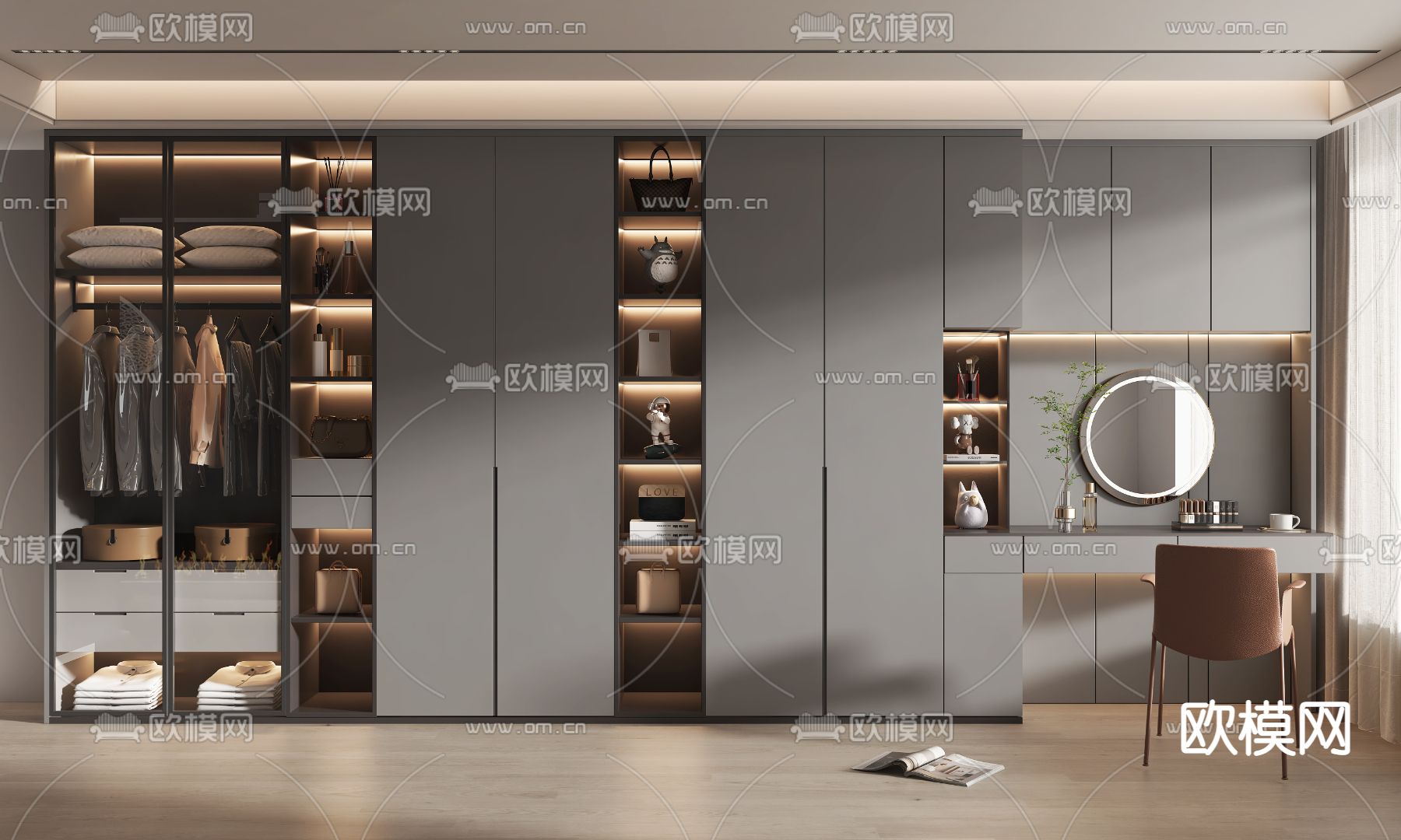 一体式梳妆台 衣柜3d模型下载