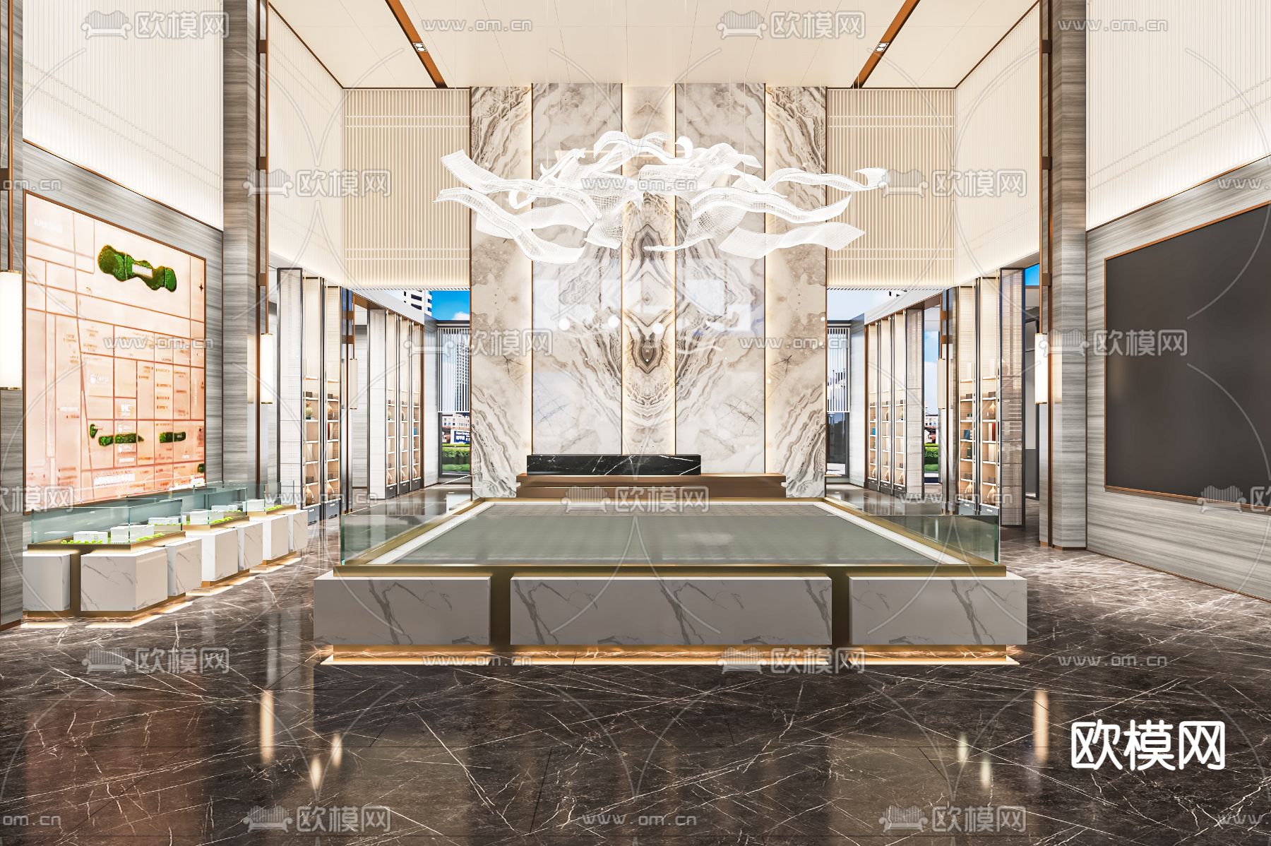 现代售楼部 沙盘区su模型下载