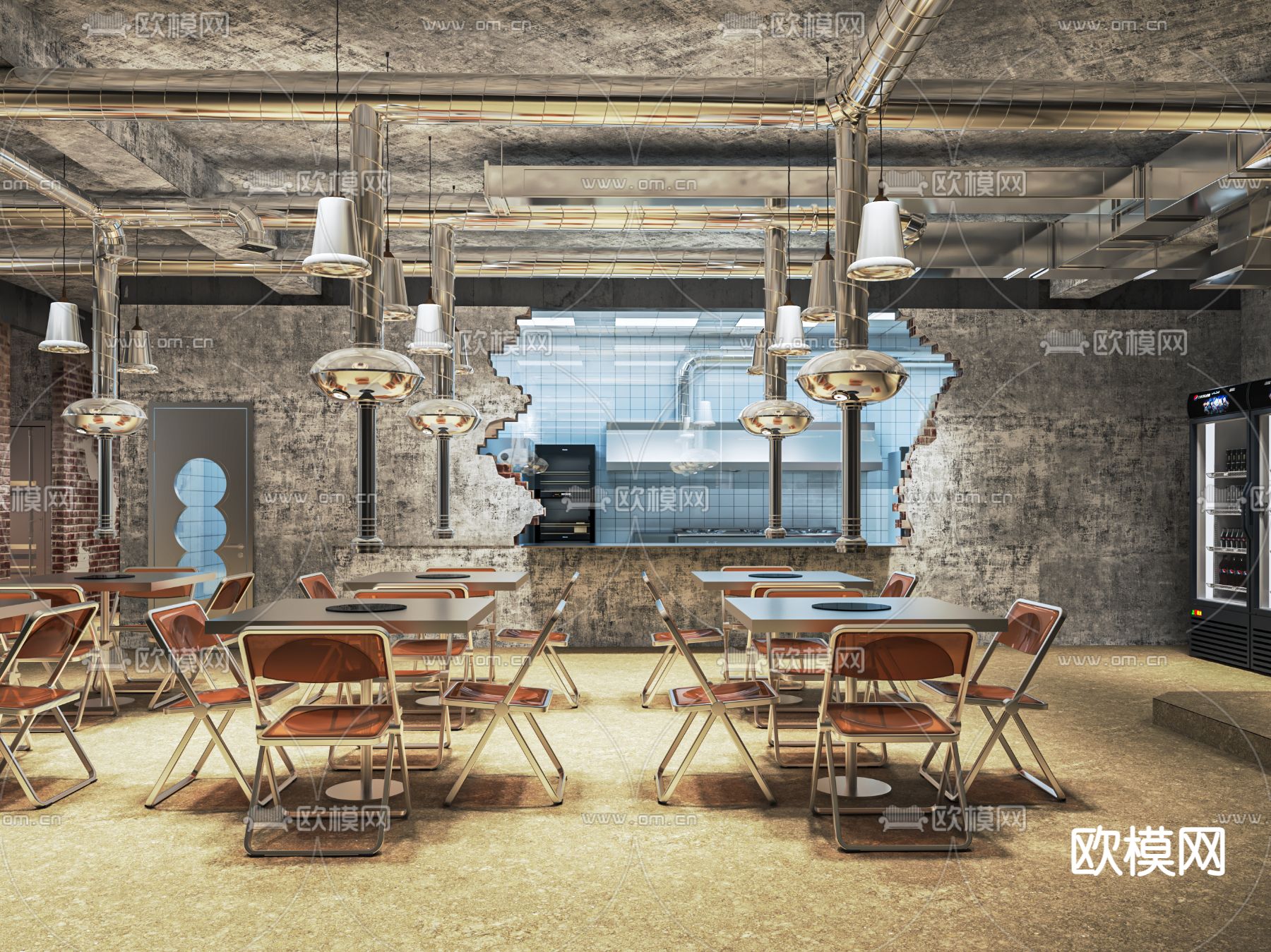 工业风烧烤店su模型下载