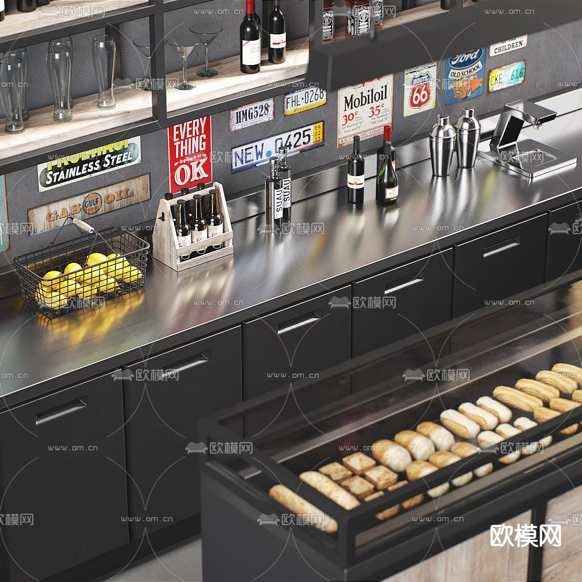 工业风吧台 吧台椅3d模型下载（渲染图3）