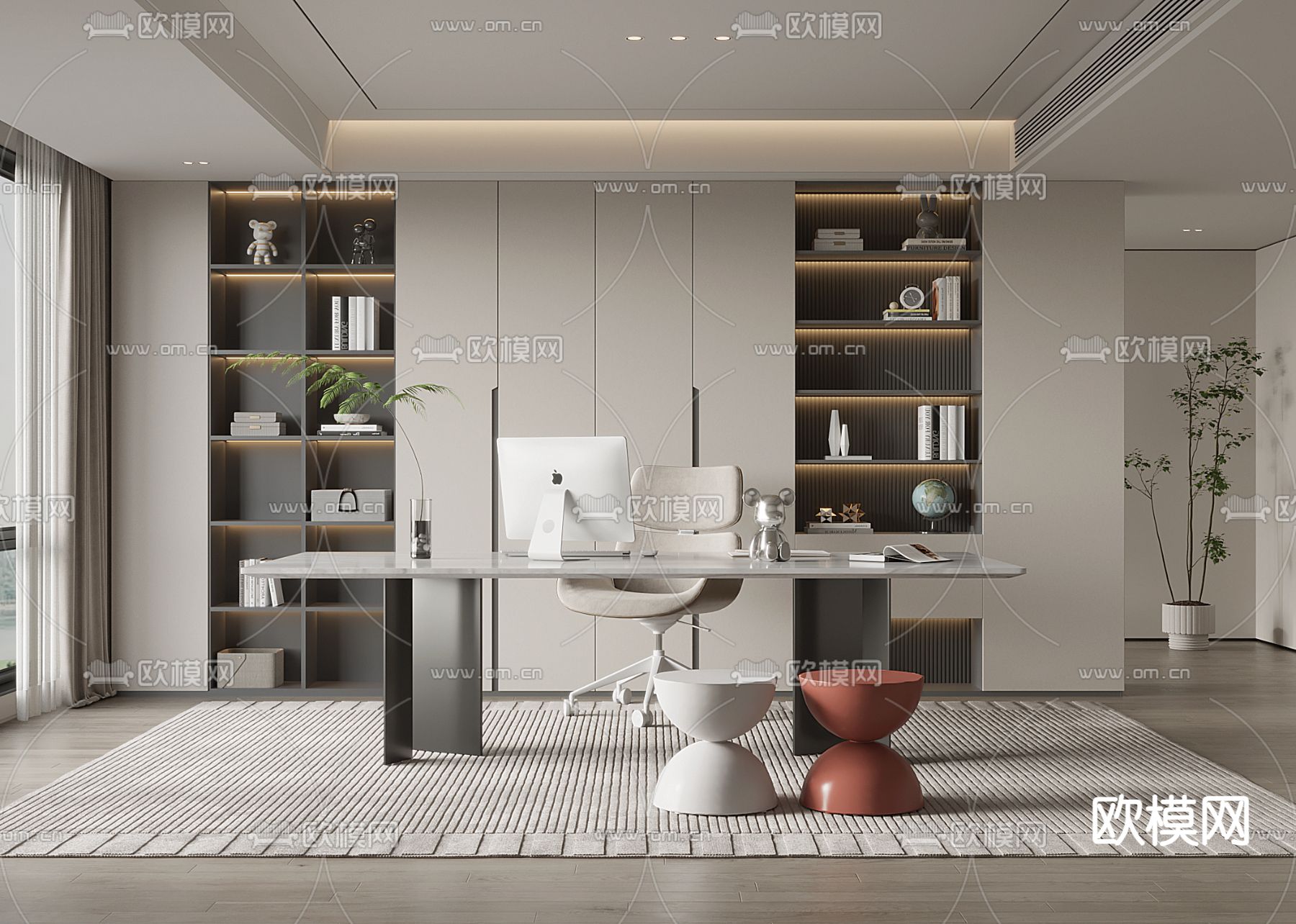 高级灰书房3d模型下载