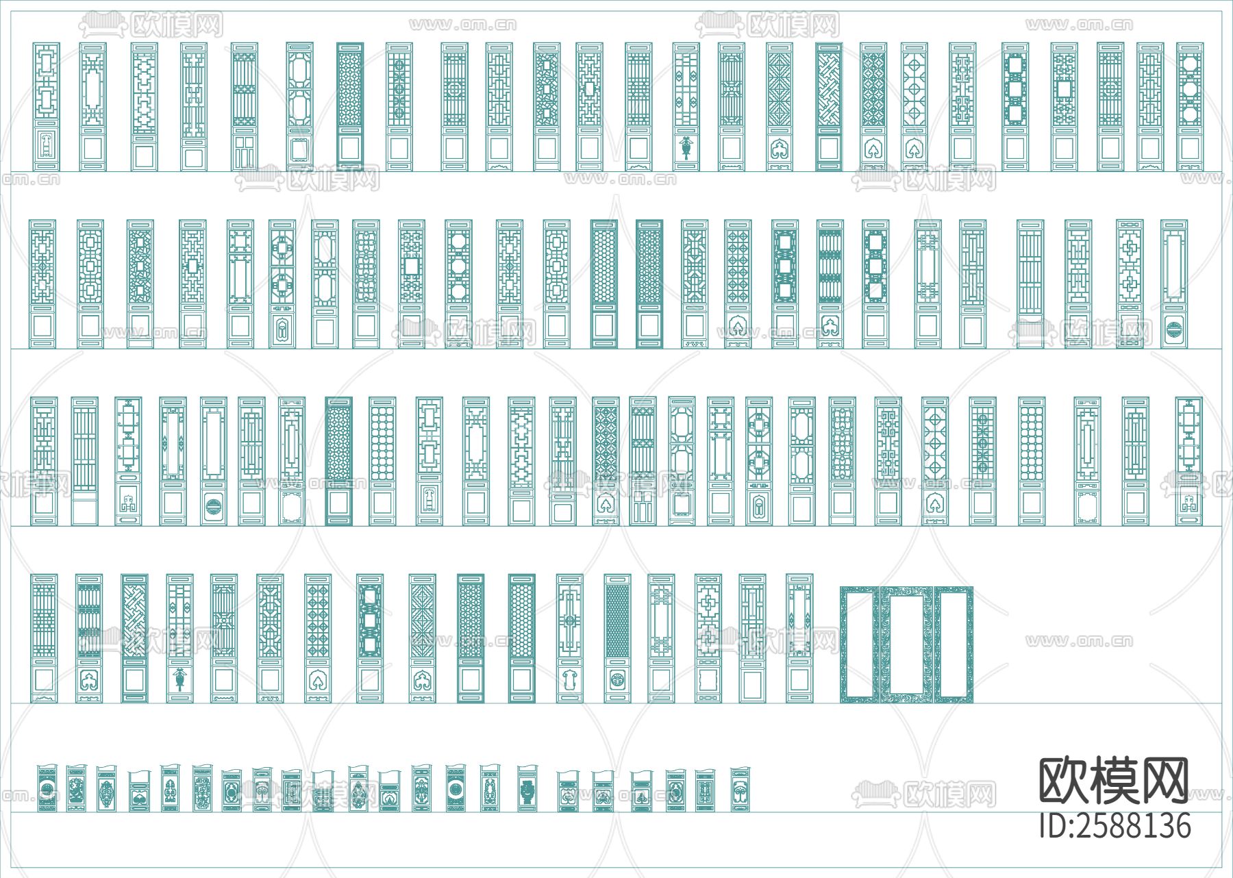 中式雕花隔断CAD施工图下载（渲染图1）