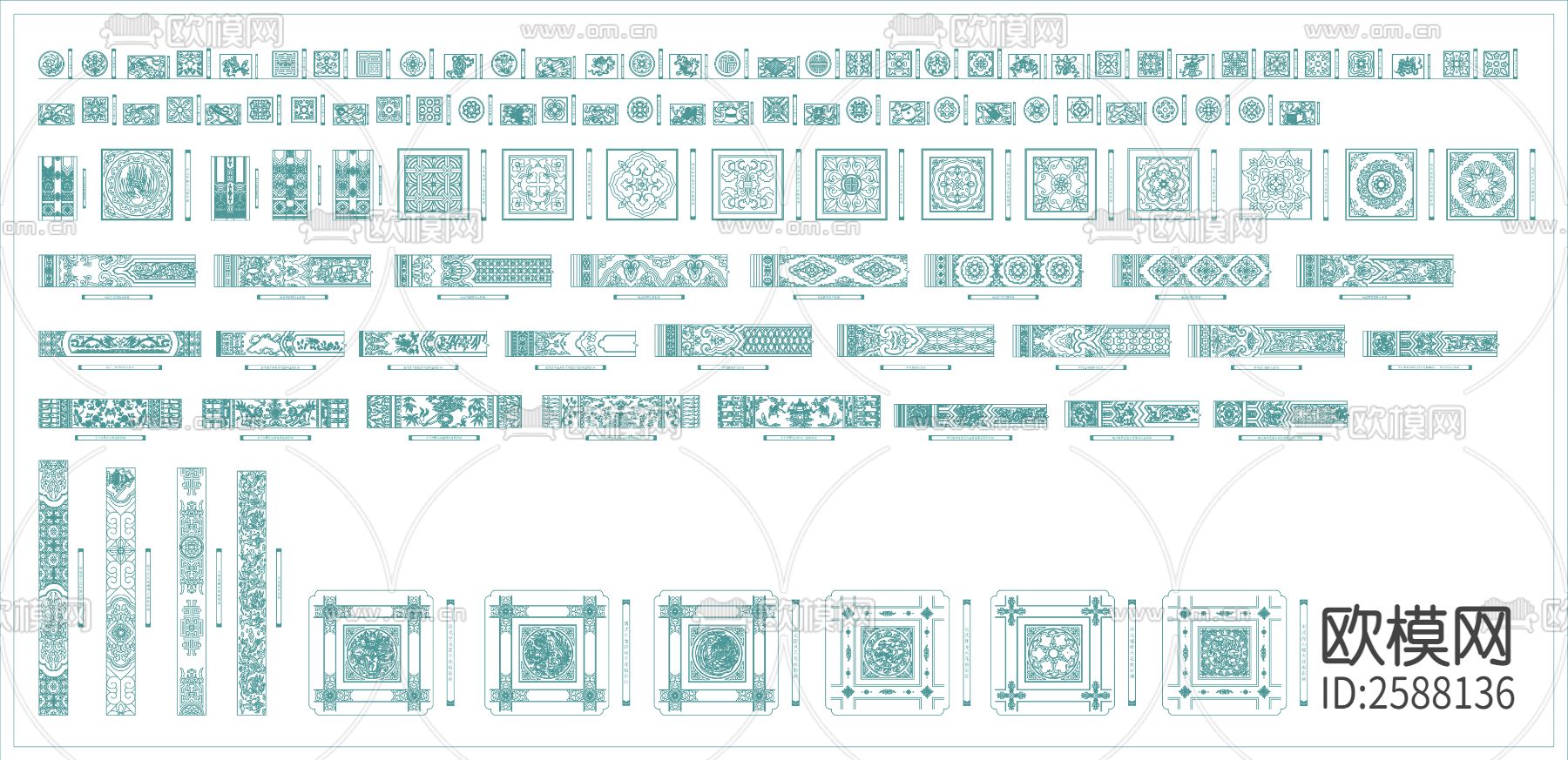 中式雕花隔断CAD施工图下载（渲染图2）