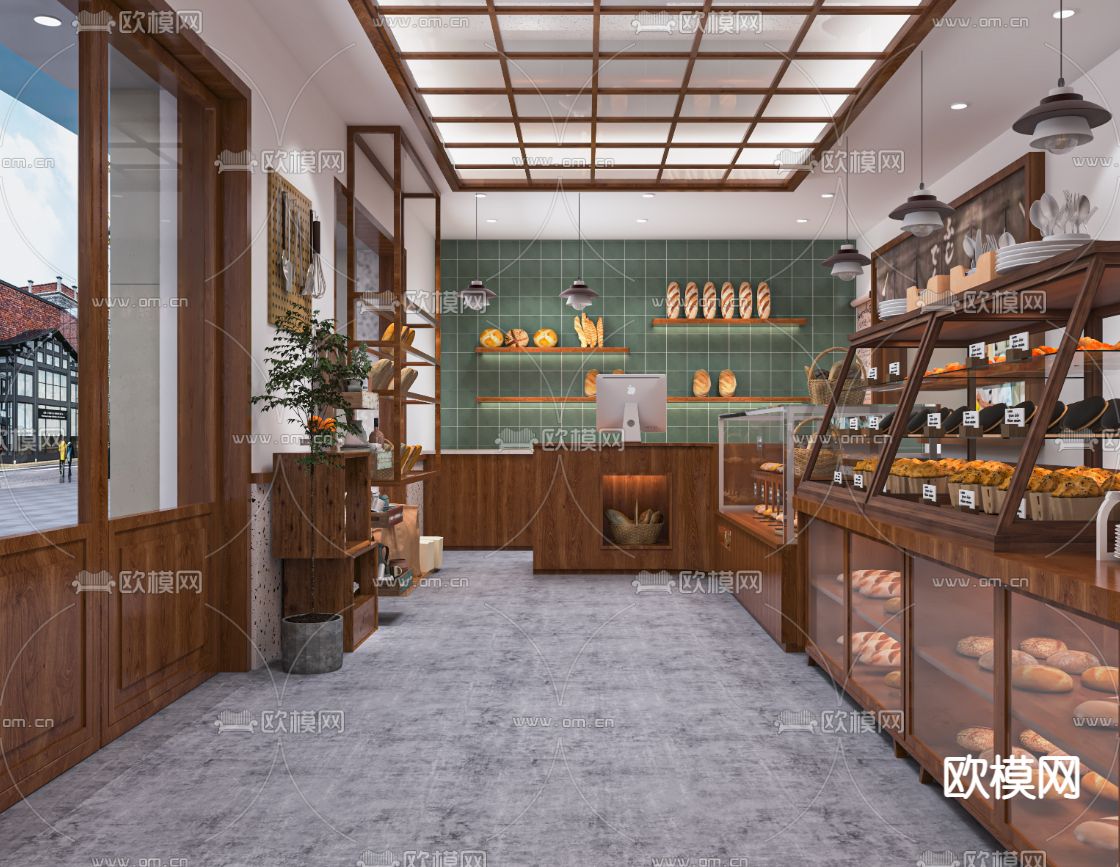 美式甜品店 面包店su模型下载