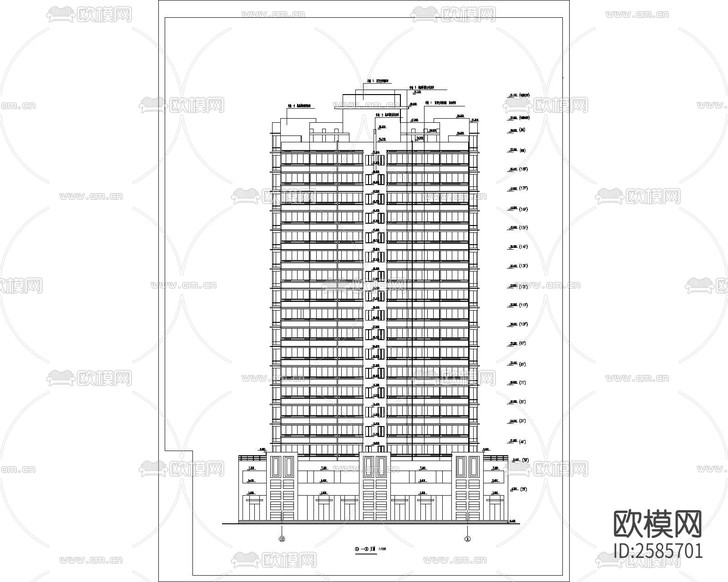 高層公寓建筑CAD施工圖下載(渲染圖4)