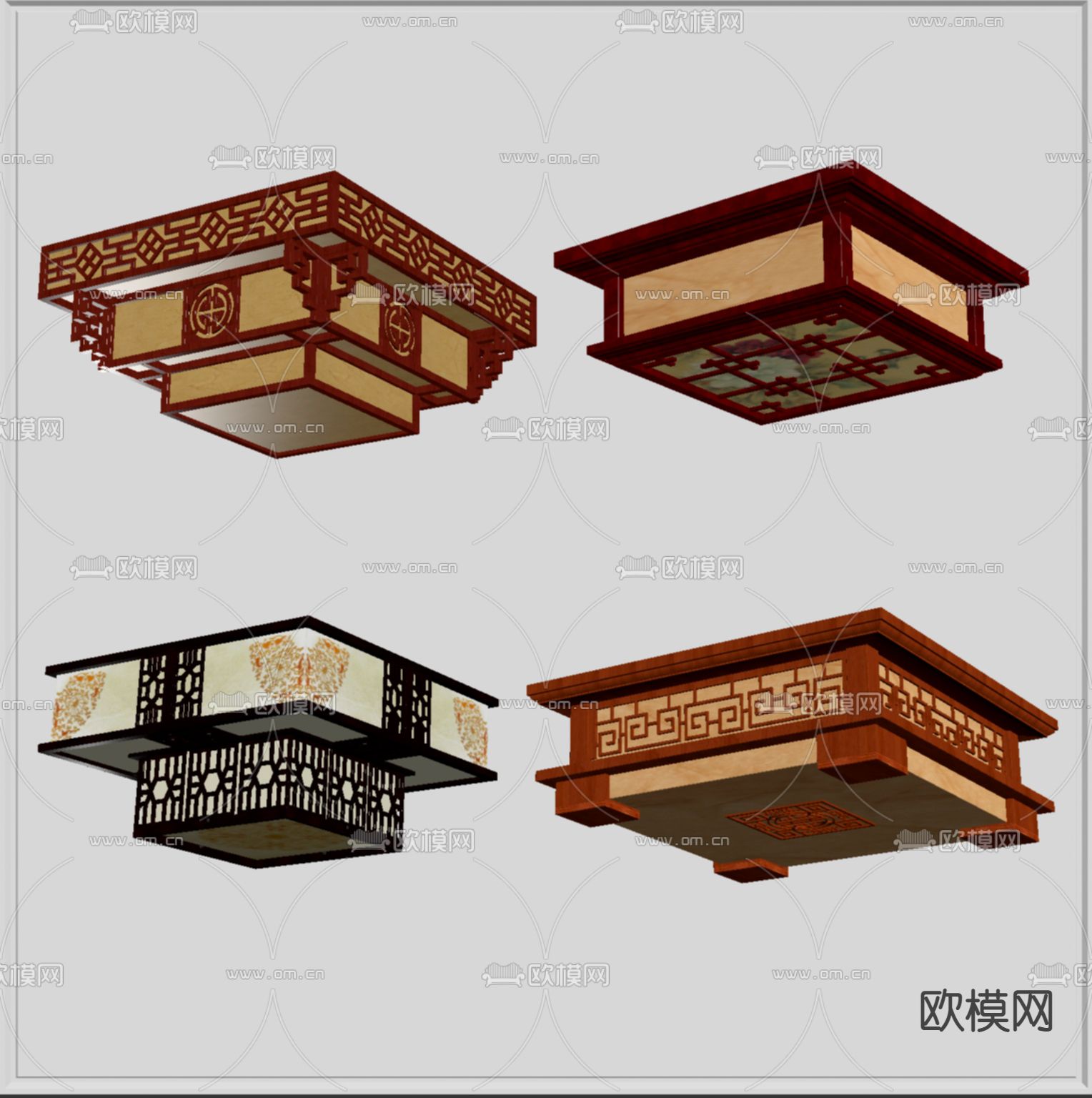 新中式吸顶灯su模型下载（渲染图2）